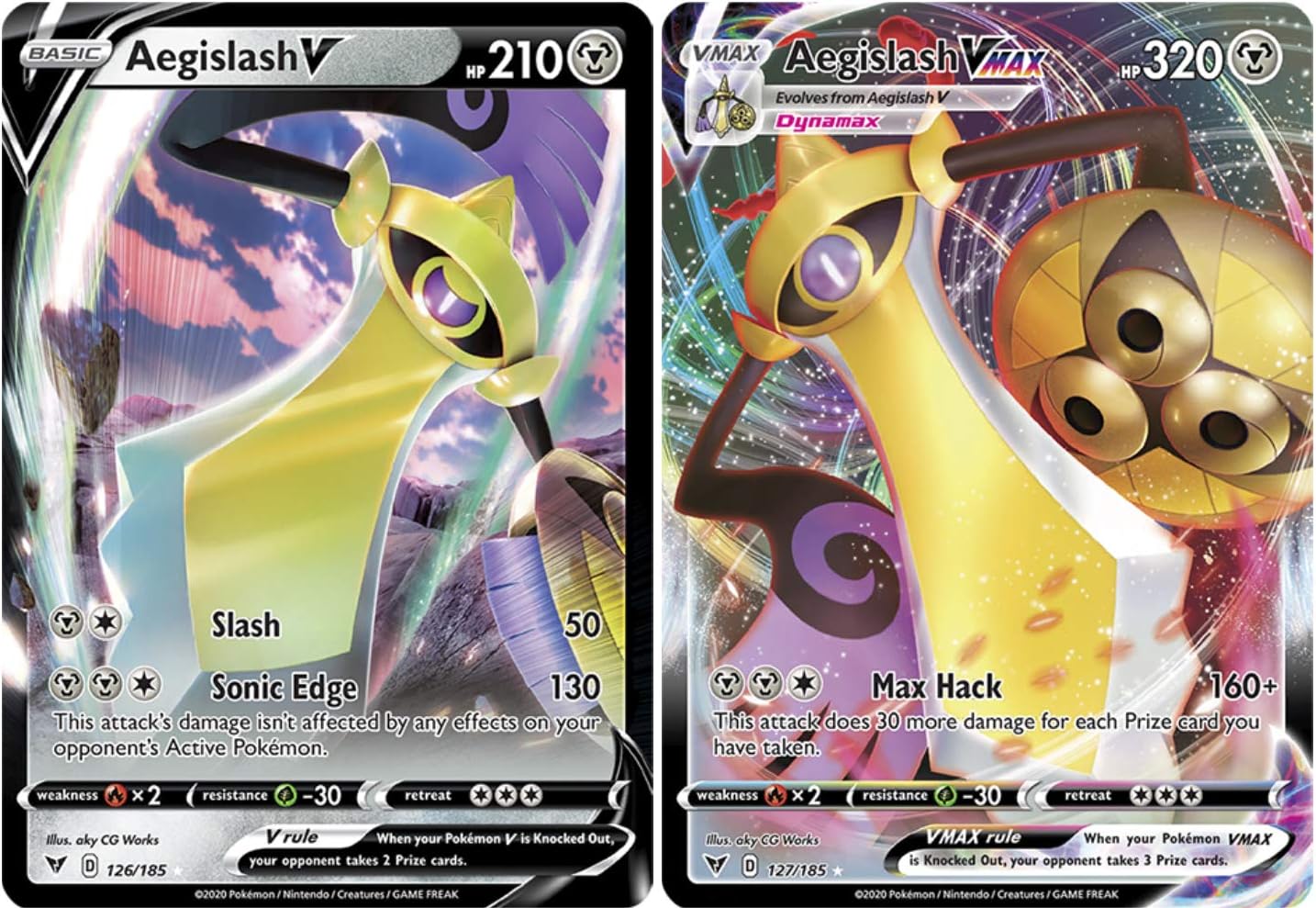 Pokemon Vmax Card Set - Aegislash VMAX 127/185 & Aegislash V 126/185 - Vivid Voltage - Ultra Rare Card Lot