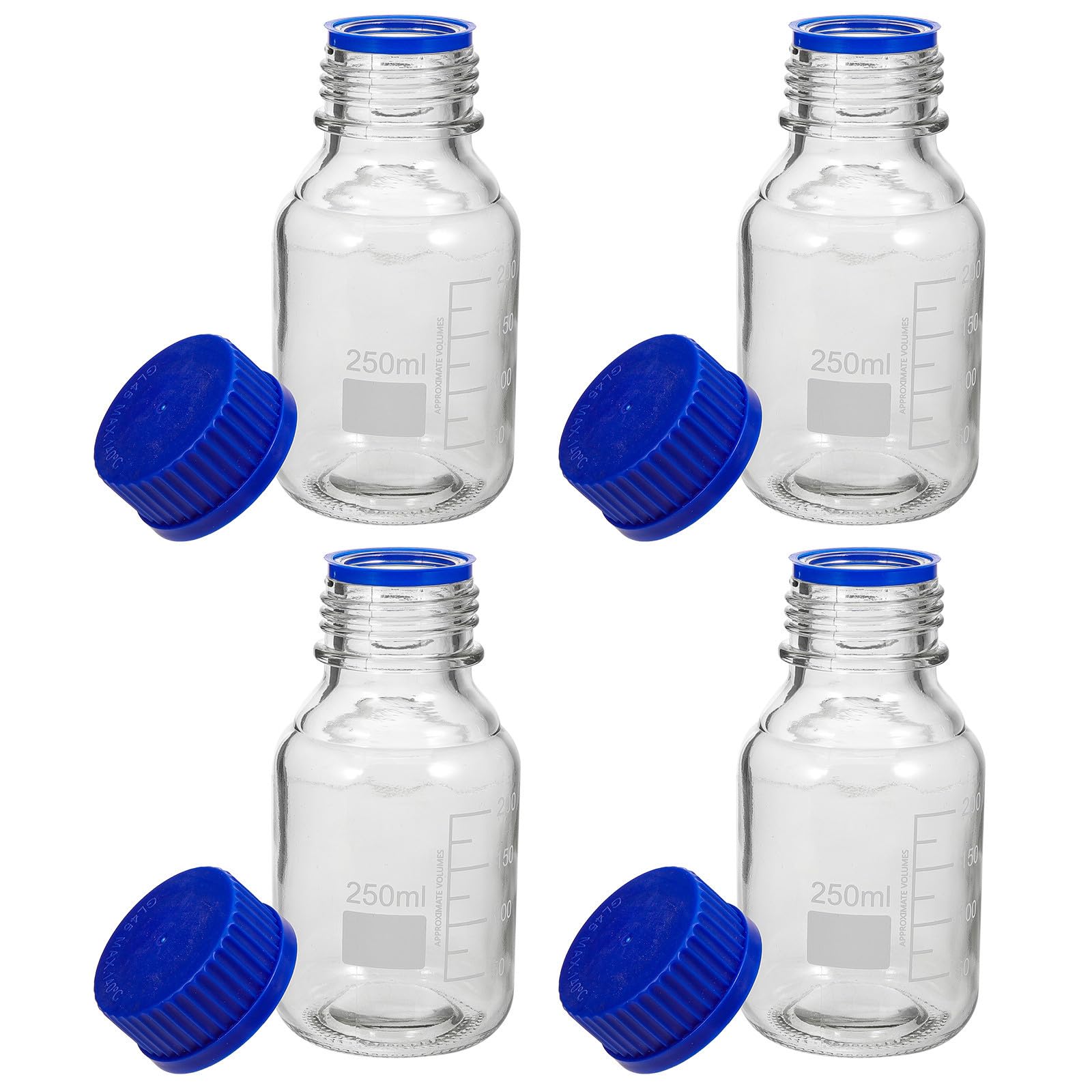 Bottiglia di Reagente in Vetro 250ml Blu, 4 Pezzi con Tappi a Vite, Resistente All’usura alla Rottura, per Laboratorio e Aula