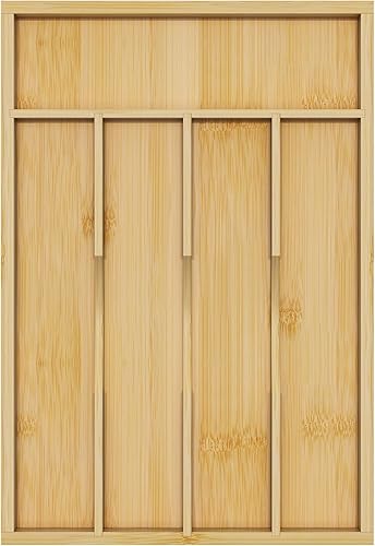 Organizador de utensilios de bambú para cajones de cocina, bandeja de utensilios y soporte para cubiertos, separadores de cajones de madera con 5