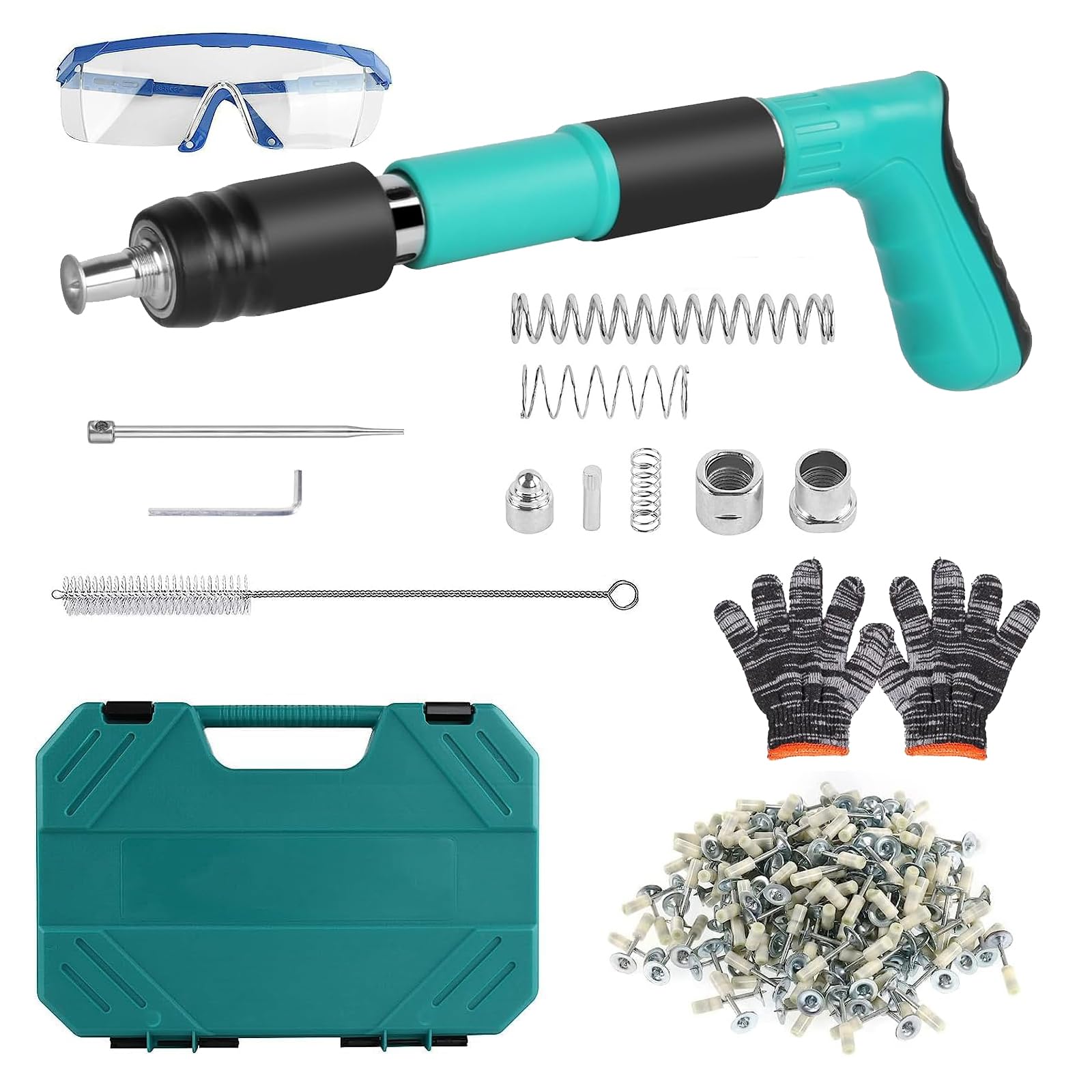Pistola Manuale Sparachiodi con 200 chiodi tondi, Unghie Sparachiodi, Portatile Nail Gun Silenziatore Regolabile Pistola Per Chiodi, Pistola per muri di cemento