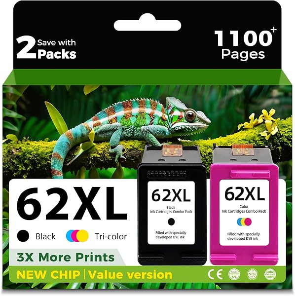 Skyink 62XL Ink Cartridges Replacement for HP Envy 5540 7640 5660 5640 5740 62 62 XL HP62 HP62XL Ink Black Color Combo P