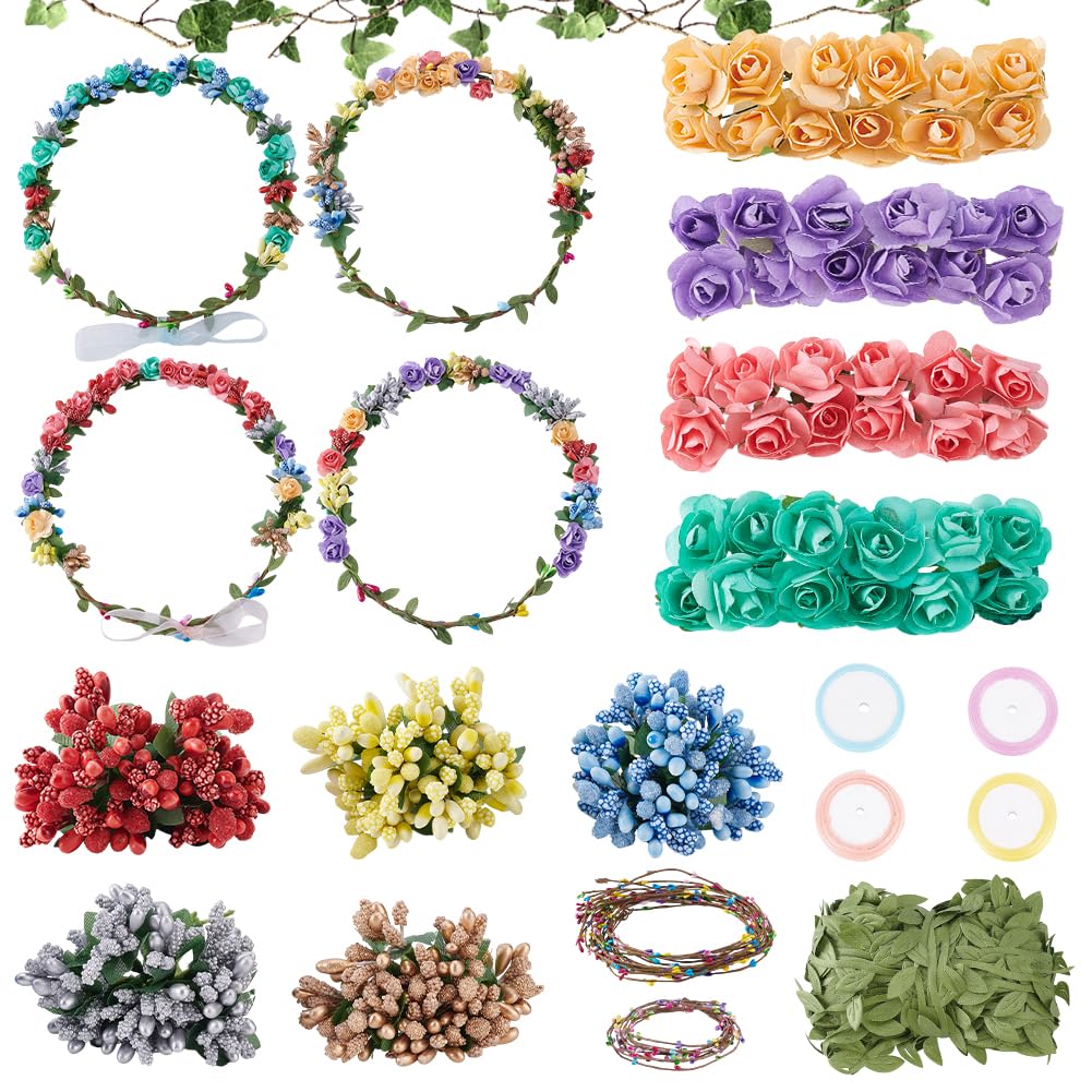 INFUNLY Lot de 12 couronnes de fleurs à faire soi-même, pour bricoler votre propre couronne de fleurs, bandeaux et bracelets faits à la main