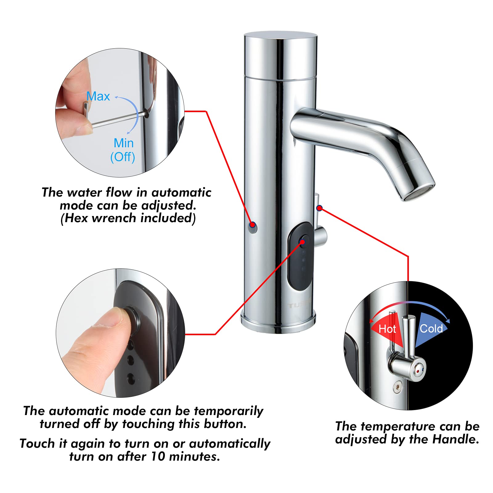 Touchless Bathroom Faucet - Auto & Manual Control -3