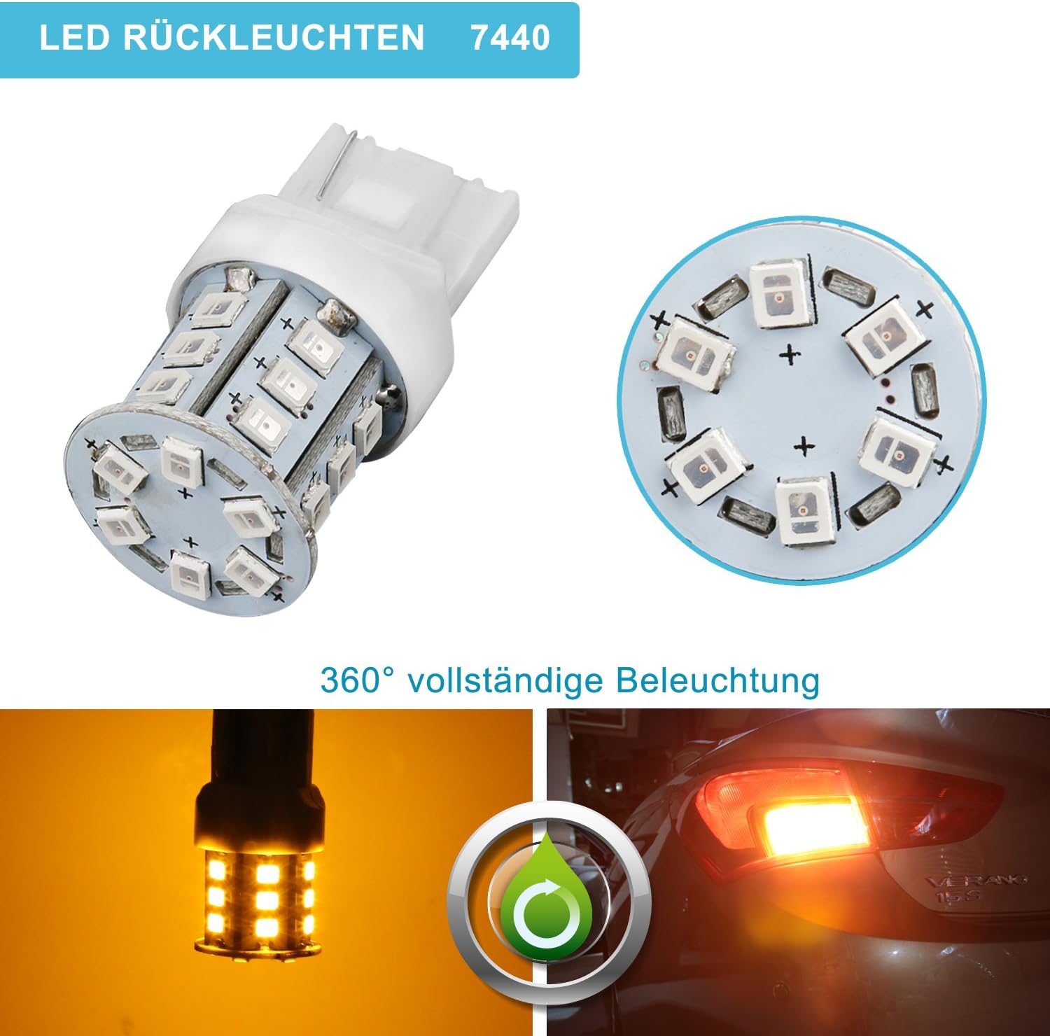 LED Tail Light Bulbs, Yellow 2835 Chipsets,ZISTE Led Reverse Lights For Backup Brake 7440 7441 7443 7444 992 W21W T20 3000-3500k,2 Pcs