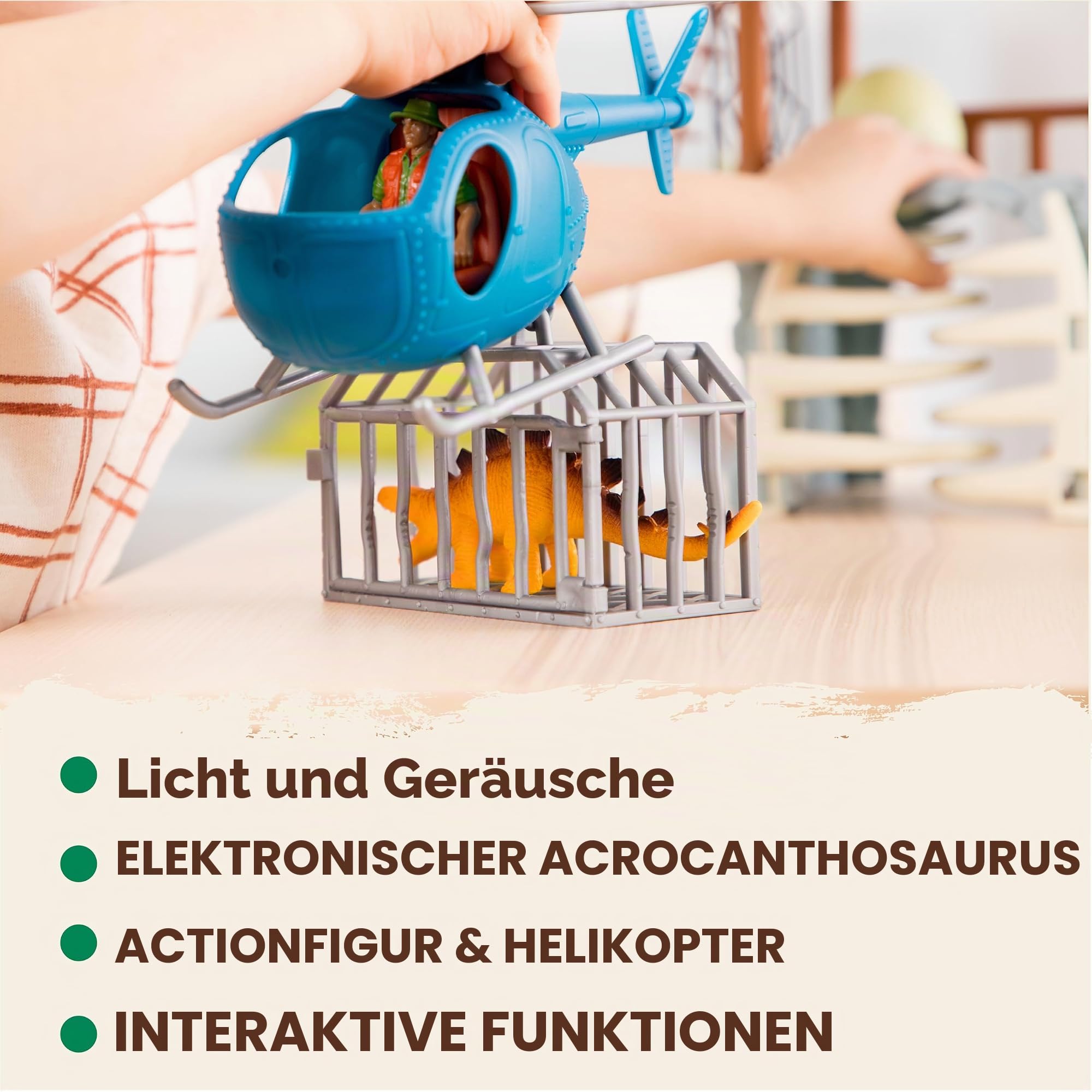 TERRA by Battat - Acrocanthosaurier-Dschungel-Expedition - Elektronisches Dinosaurier-Spielset - 13-teiliges Acrocanthosaurier-Spielset - Hubschrauber, kleine Dinos & Ei - 3 Jahre +