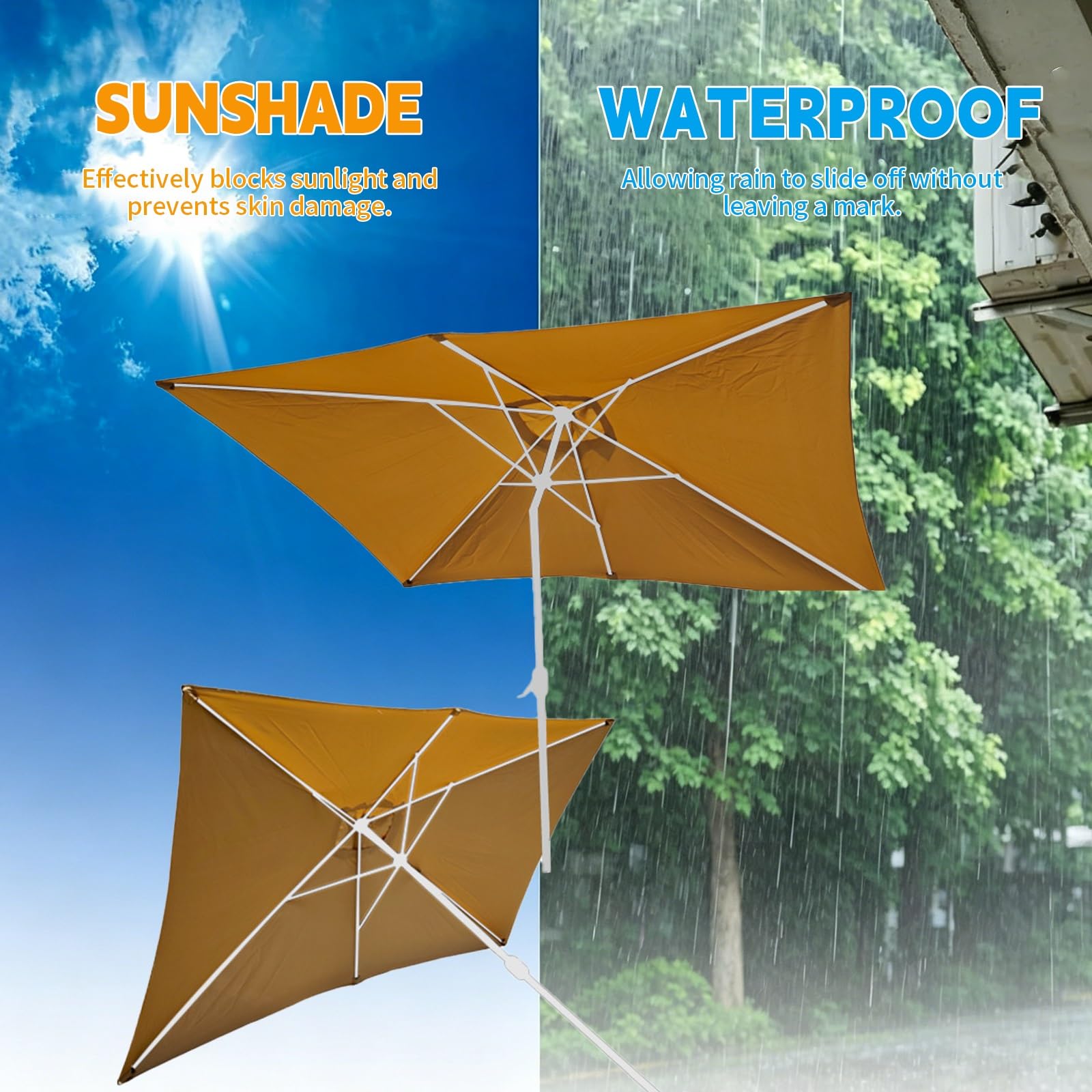 Auvent De Remplacement Pour Parasol De Terrasse 3x3m 2.5x2.5m 2.7x2.7m Rectangle/Carré 4/6/8 Baleines Toile De Parasol Imperméable Pour Extérieur Cour Jardin Plage(Dark green,2*3m/6ribs)