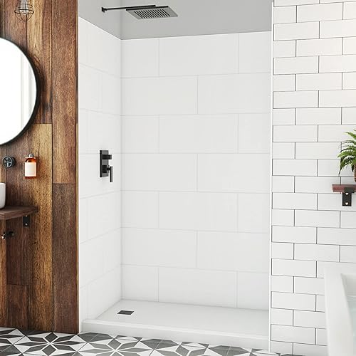 DreamLine DreamStone 36 inch D x 50 inch W x 84 inch H Shower Wall Kit in White Traditional Subway Pattern