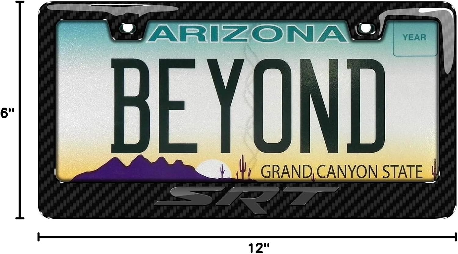 iPick Image for Dodge Jeep SRT Logo 3D in Dark Gray on Real Carbon Fiber ABS Plastic License Plate Frame