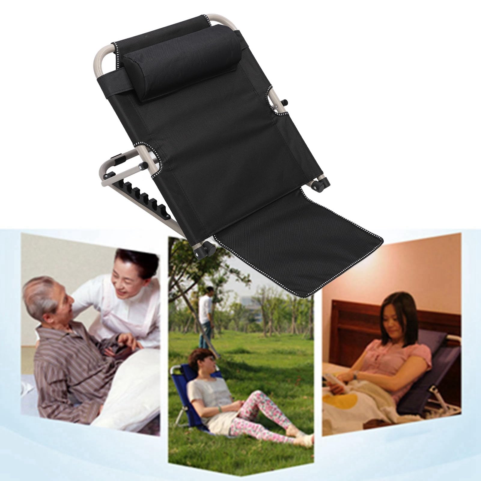 ZJchao Capacitación de Elevación de Potencia Ajustable Respaldo de la Cama Portátil de Plegado con Ajuste del ángulo de 6 Posiciones y Base No Deslizante para el Cuidado del Hogar de (Black)