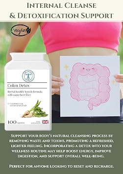 Colon Detox - Bowel Cleanse Formula - Liver & Digestion Colonic Hydrotherapy Support - Aloe Vera, Fennel Seed, Burdock, Ginger, Liquorice - Vegan, 100 Capsules