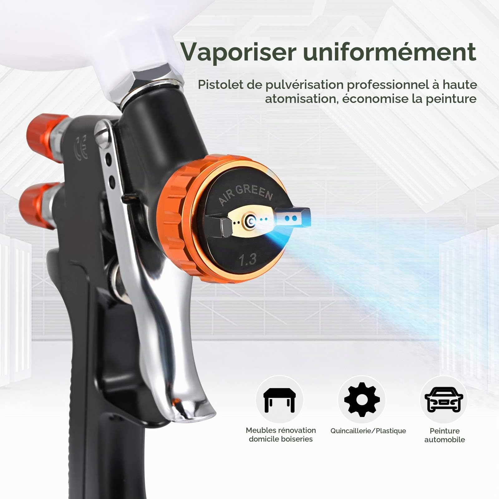 Pistolet de Pulvérisation à Alimentation par Gravité HVLP Pistolet à Peinture Pneumatique Buse de 1,3 mm 600CC Coupe de Mélange de Peinture Aérographe