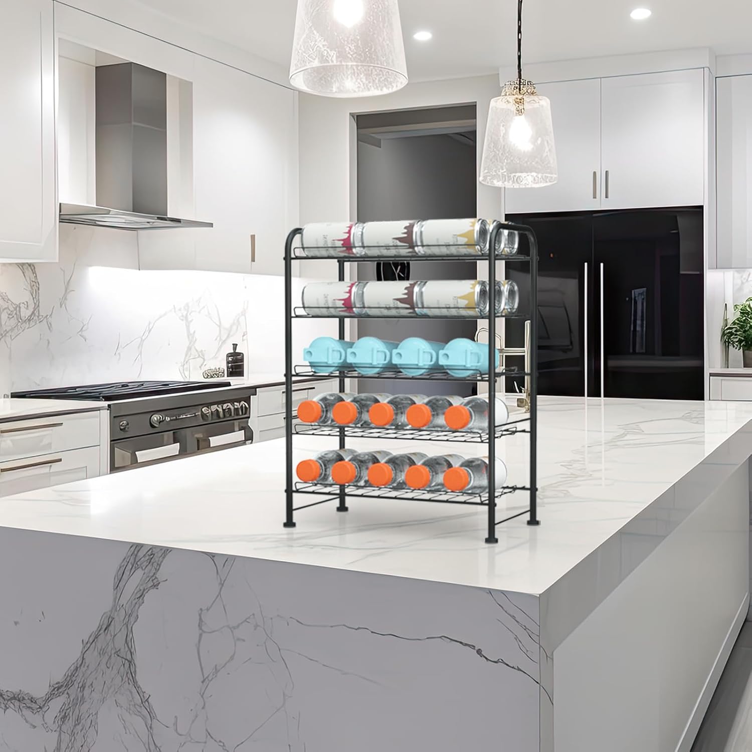 OYEAL Water Bottle Storage Rack 5 Tier Bottled Water Holder Organizer Freestanding Floor Beverage Soda Drink Stand Shelf for Kitchen Pantry Can Storage, Hold 30 Bottles, Black - Image 5