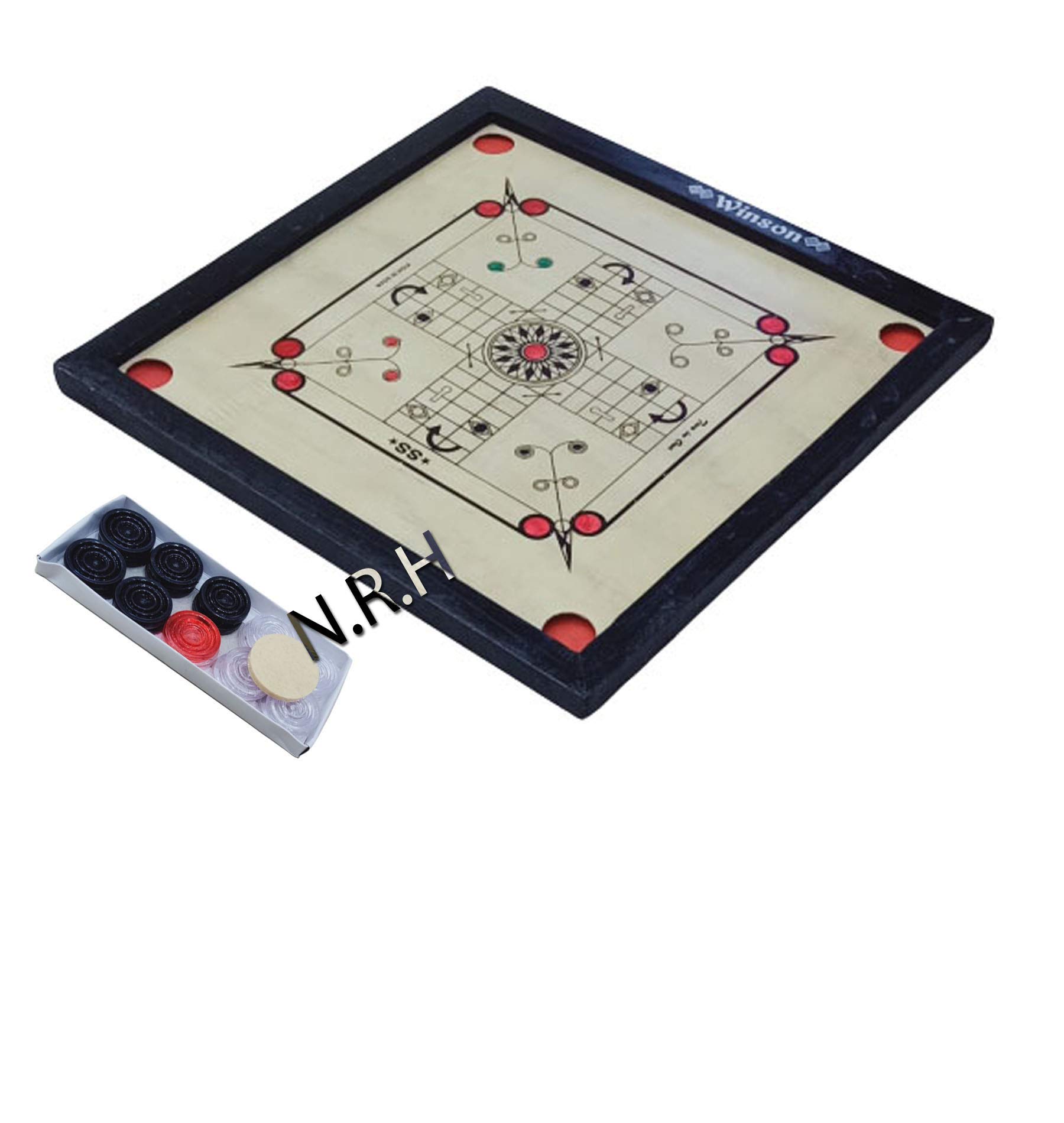 Tavola Carrom in legno di medie dimensioni con monete, attaccante e polvere Dimensioni 66 cm Carrom Board Friend Games Superficie di gioco liscia, gioco interno famiglia con monete.