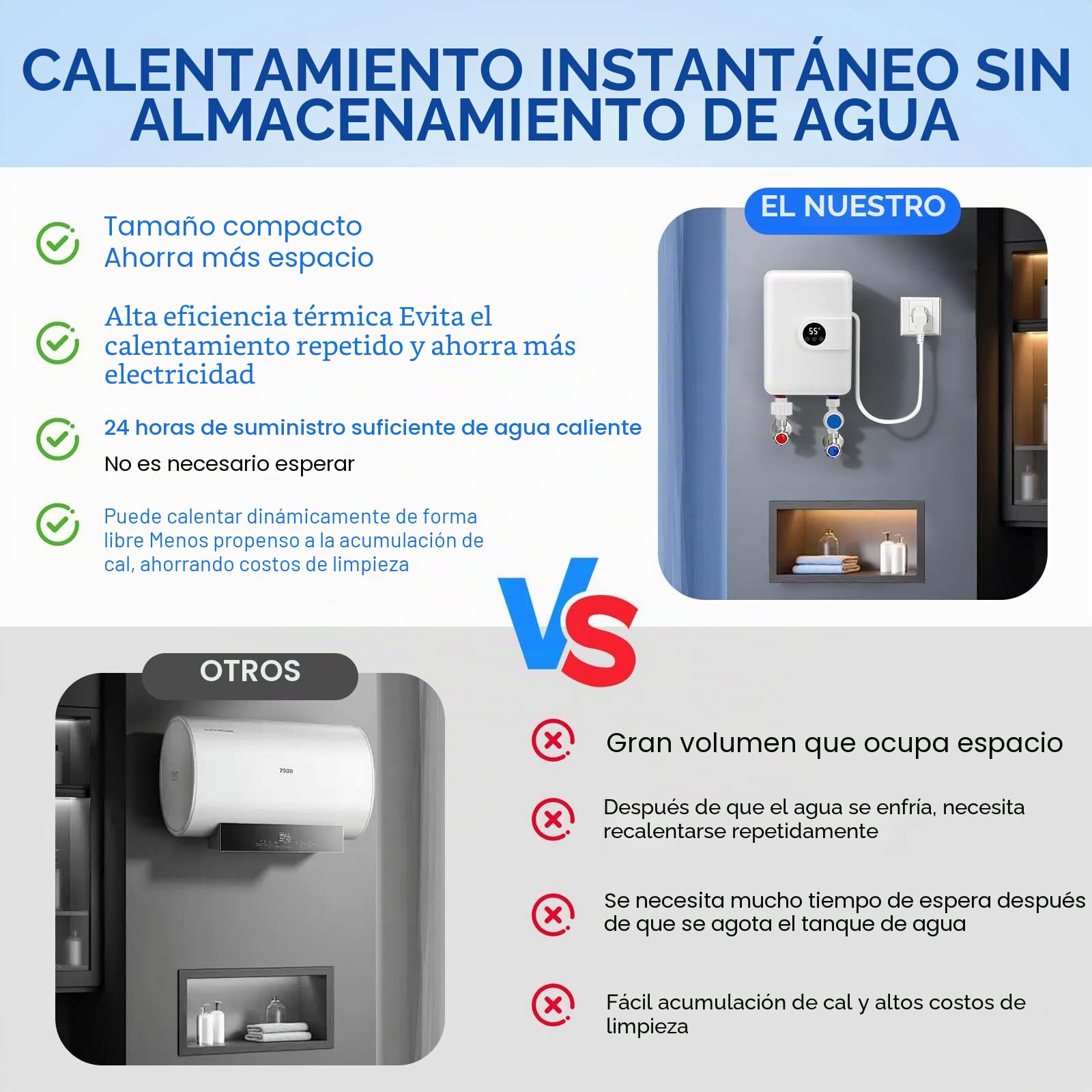 Calentador de agua instantáneo mini de 5500 W y 220 V, calentador de agua eléctrico bajo encimera con pantalla LCD de temperatura, calentador de agua instantáneo controlado electrónicamente para ducha