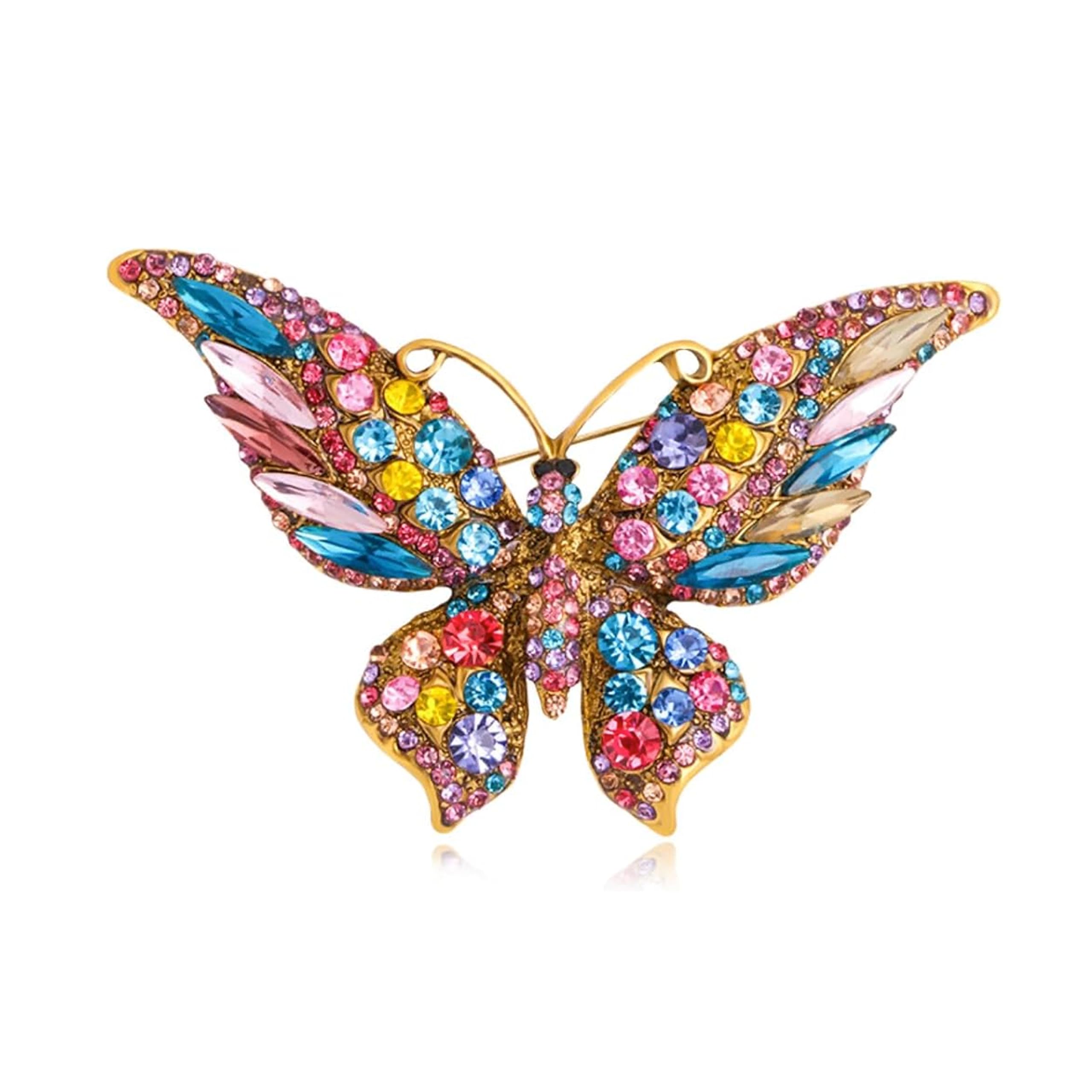 Butterfly Brooches for Women Crystal Butterfly Pin Blue Morpho Animal Clips Accessories Jewelry Gifts