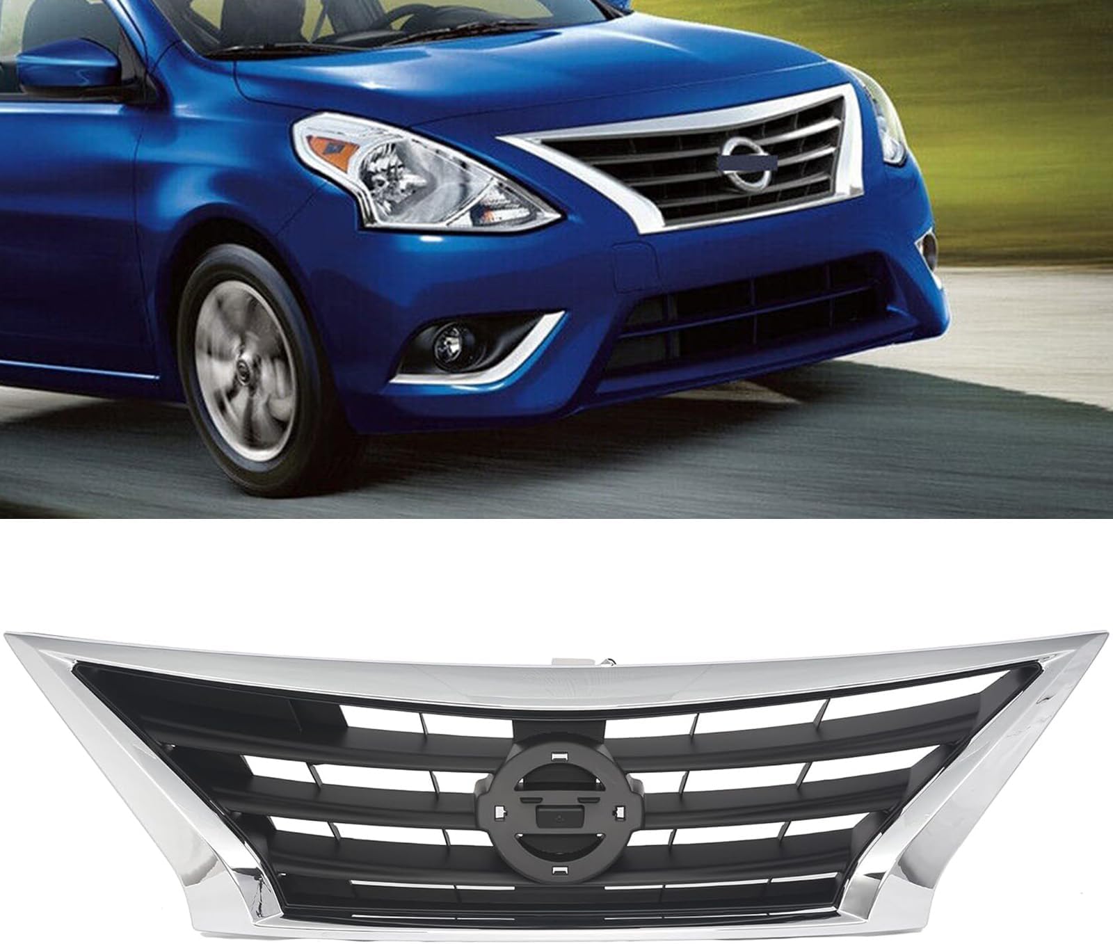 For 2015 2016 2017 2018 Nissan Versa Front Bumper Grille Upper Grill Assembly Chrome Replace OE NI1200261