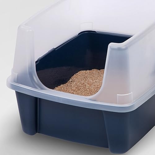 Vista 63 de IRIS USA - Caja de arena grande para gatos, con escudo de dispersión y pala; bandeja de arena para gatos, con parte superior abierta; color negro