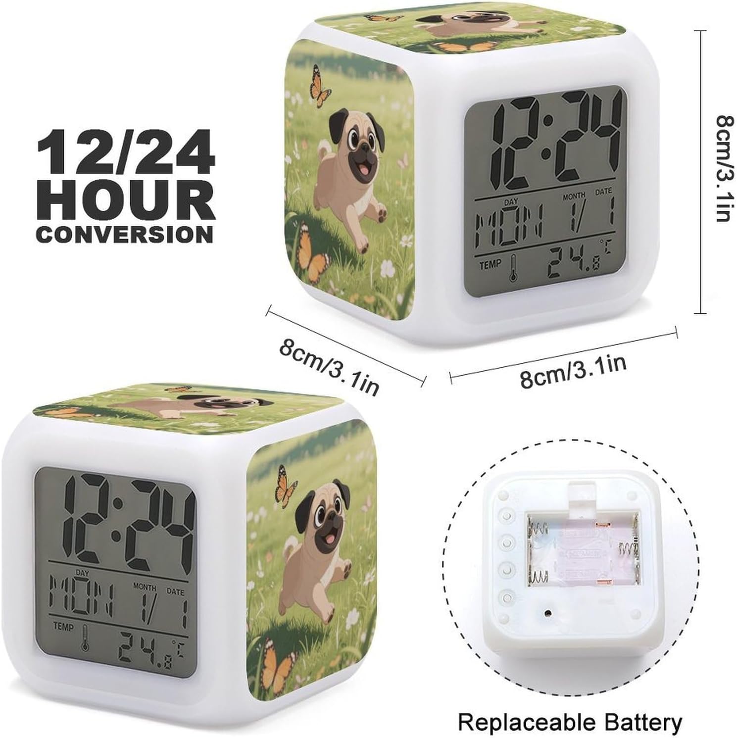 Digital Alarm Clock Square Desk Clocks, Cute Dog image 2
