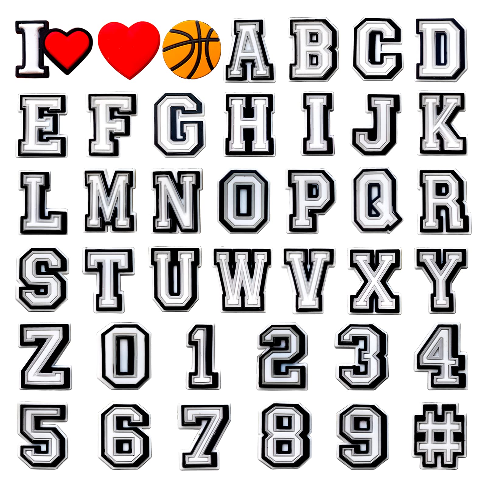 40 Pack Letter Shoes Charms, Alphabet Number Heart Decorations Accessories for Boys Girls Party Favor Gifts