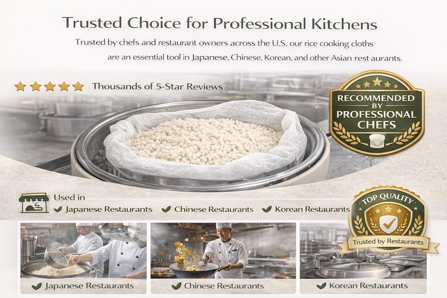 Rice Cooking Net Bags for Rice Cooker, Fine Mesh Non-Stick Rice Steaming Cloth, Prevents Rice Loss for Sushi & Commercial Kitchens, 4-Pack (43.3" x 39.4")
