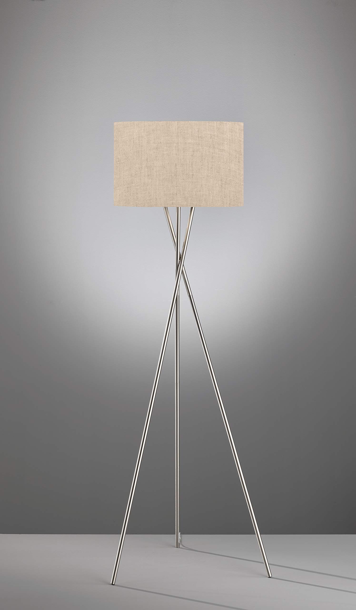 Fischer & Honsel Stehleuchte Wotan Mit 3 E27 Fassungen – Nickelfarben, Sandfarbener Stoffschirm (68x68x160 Cm)