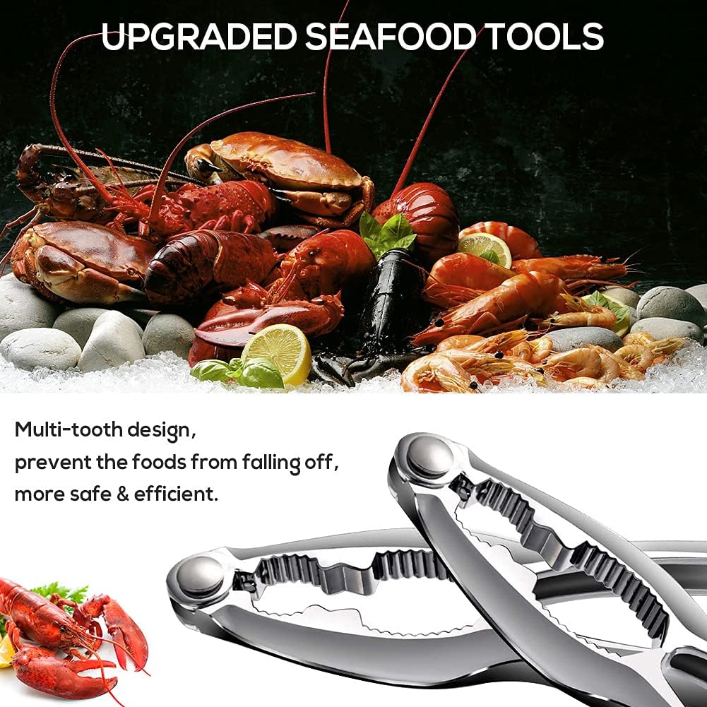 Crab Leg Crackers - Crab Crackers and Tools Set with Stainless Steel Seafood Utensils Crackers & Forks Cracker, Shellfish Crackers and Tools for Seafood Boil Party Supplies, Dishwasher Safe
