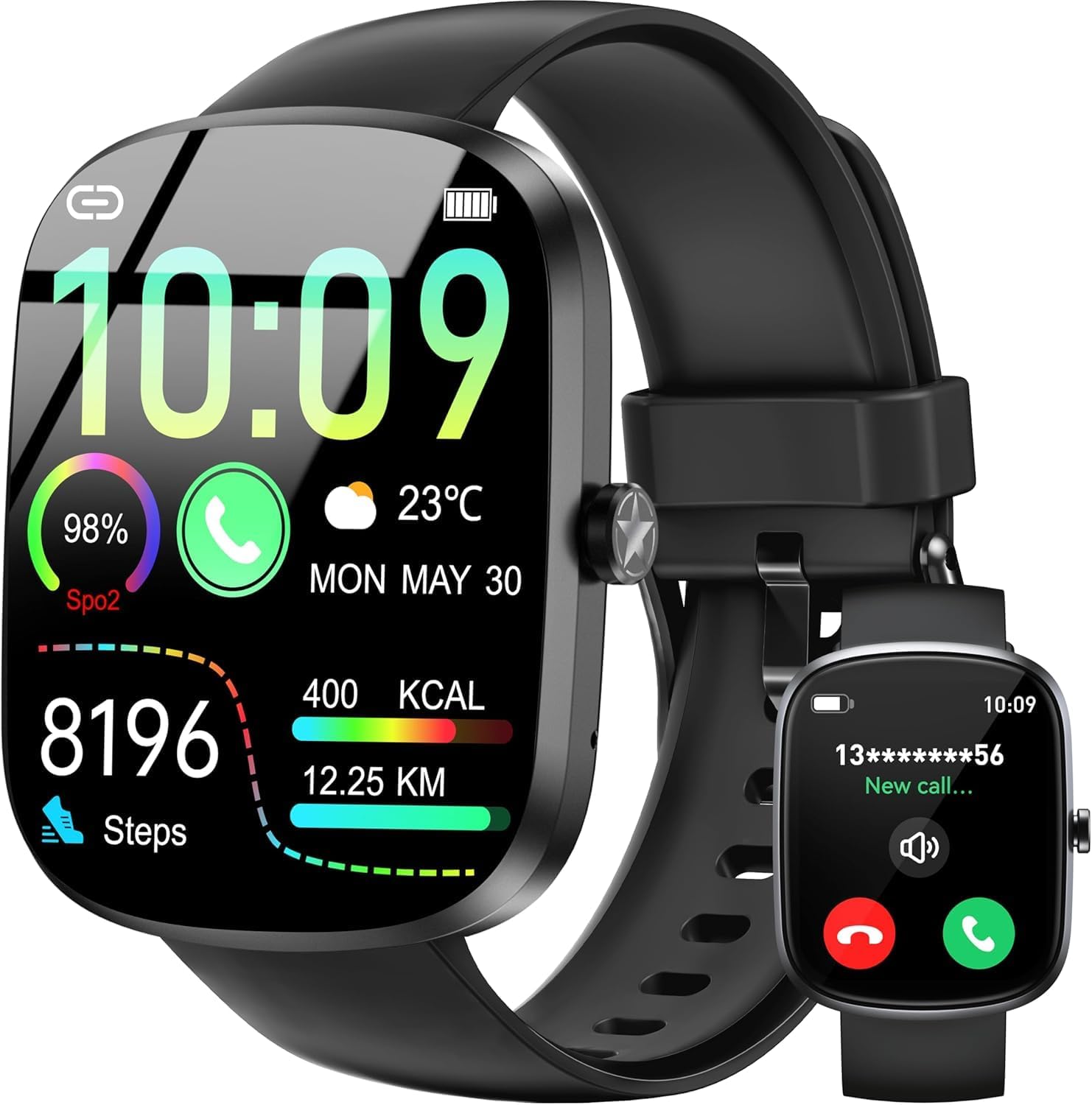 OUKITEL Montre intelligente pour hommes et femmes, montre intelligente HD de 1,91 pouces avec appels Bluetooth, montre de sport avec 140 + modes sportifs, moniteur de sommeil, moniteur de fréquence cardiaque, podomètre, étanche IP68, montre intelligente pour