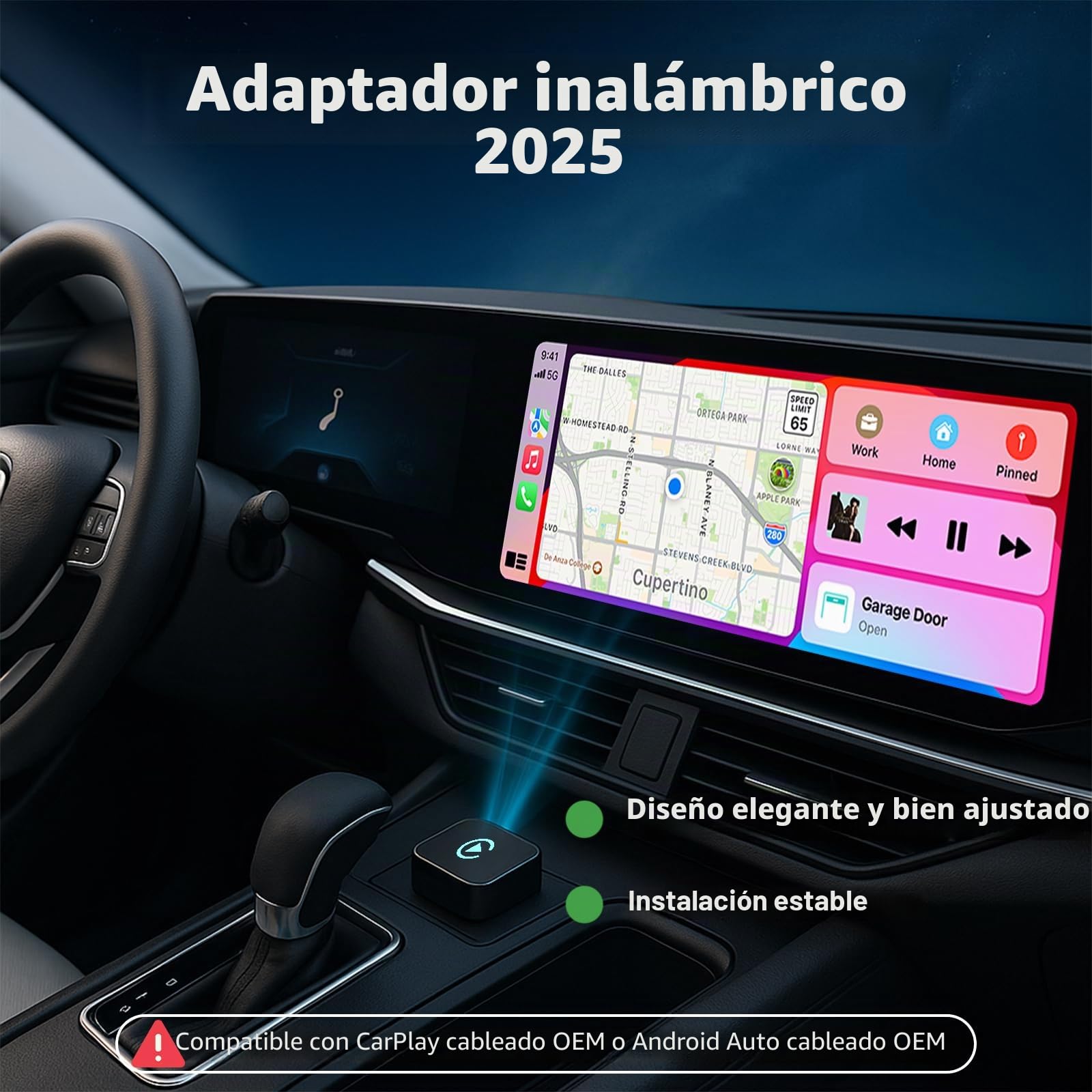 Sunweyer Mini Wireless CarPlay & Android Auto Adapter: actualización de Cable a inalámbrico, diseño Compacto de Menos de 1 Pulgada para Coches con Cable de fábrica (T Negra)