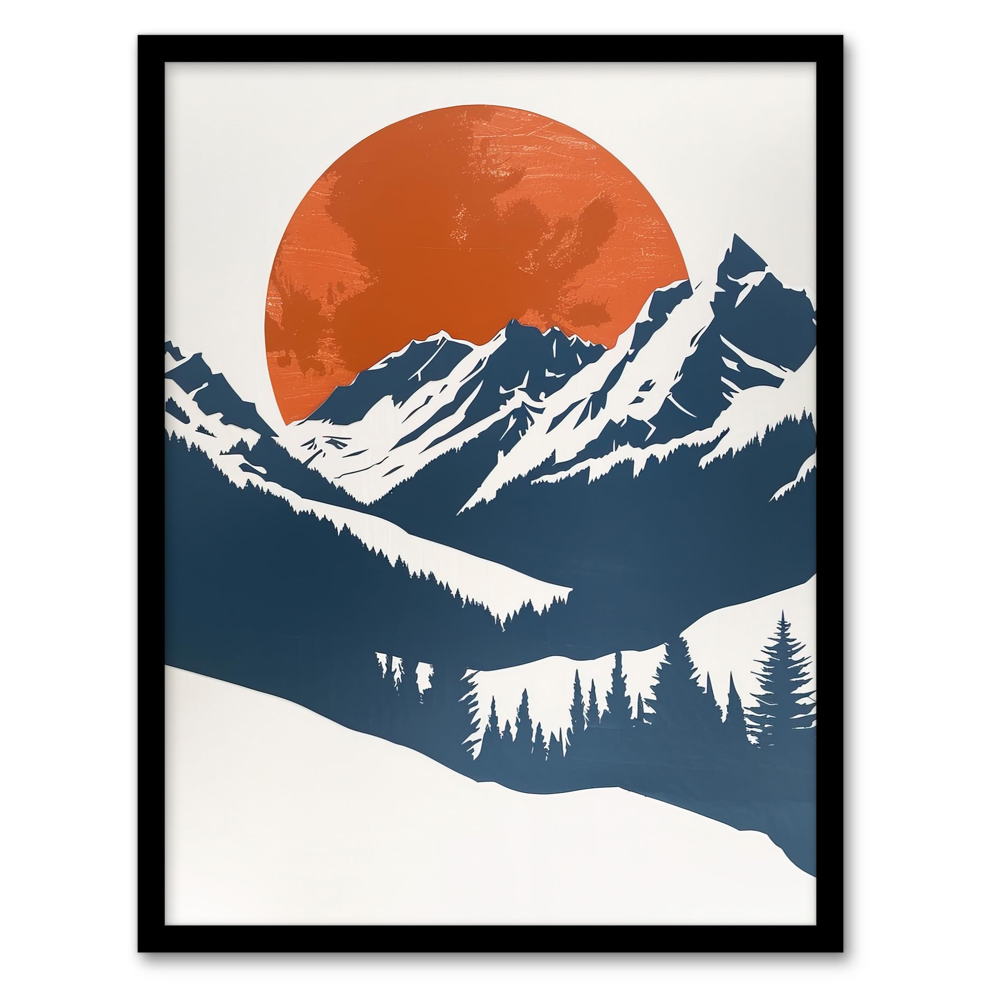 Artery8 Full Moon Rising Winter Forest Mountain Landscape Living Room Artwork Framed Wall Art Print 18X24 Inch