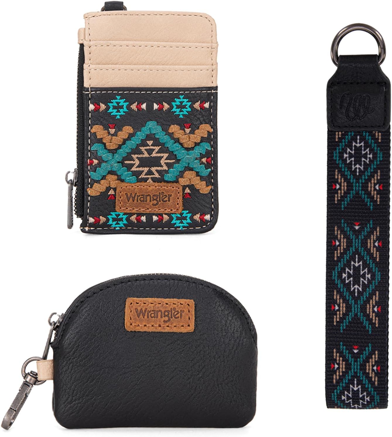 Wrangler Western Keychain Wristlet Wallets for Women Retro Dual Pouch Wristlet Credit Card Holder Wallet with Zipper Pocket WG2214-W0051BK - Image 3