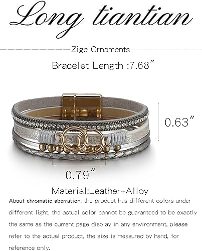 Miniatura 7 de Long tiantian Heart Leather Bracelets for Women Boho Western Jewelry for Women Cowboy Vintage Jewelry PinkRed Wrap Cuff Bracelets Valentines Day