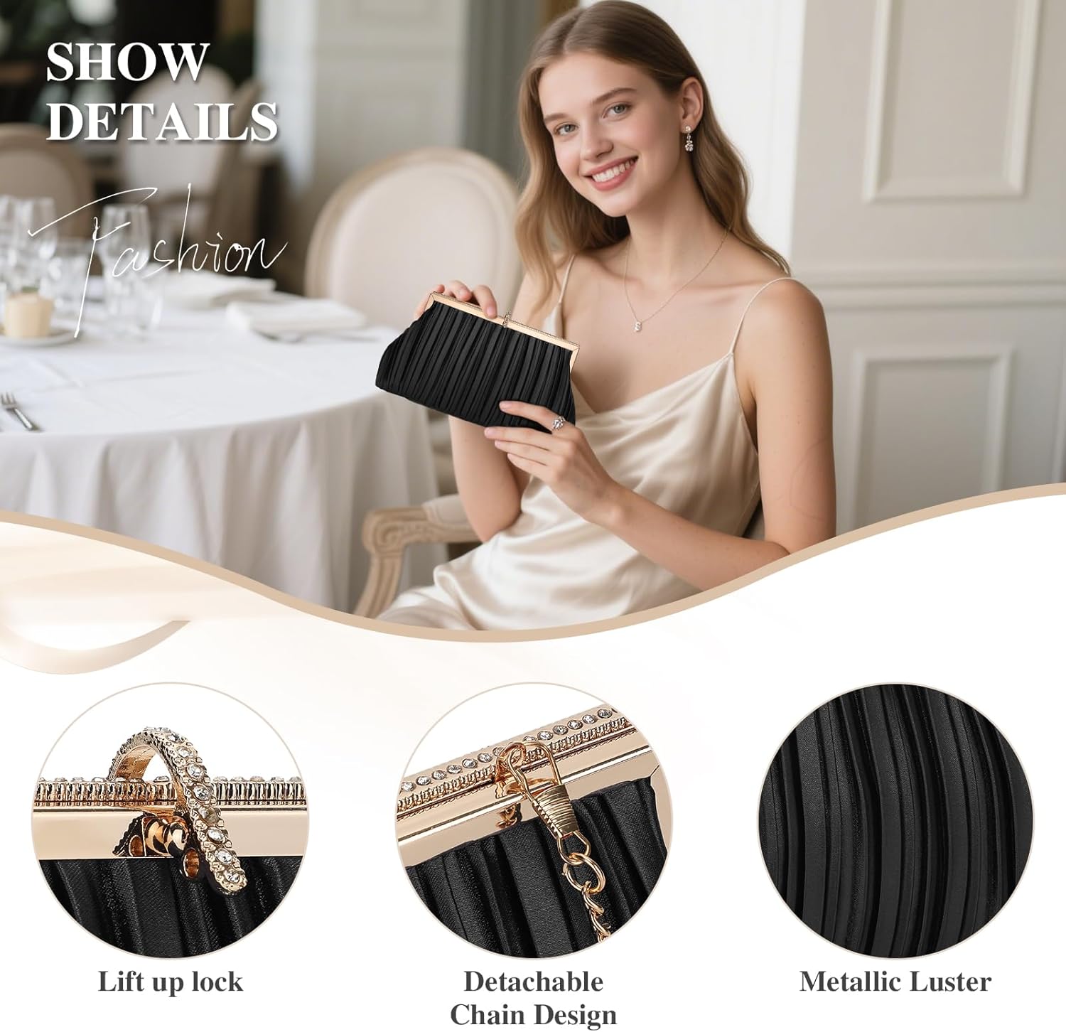 UBORSE Beaded Clutch Evening Bags for Women Formal Bridal Wedding Clutch Purse Prom Cocktail Party Handbags - Image 4