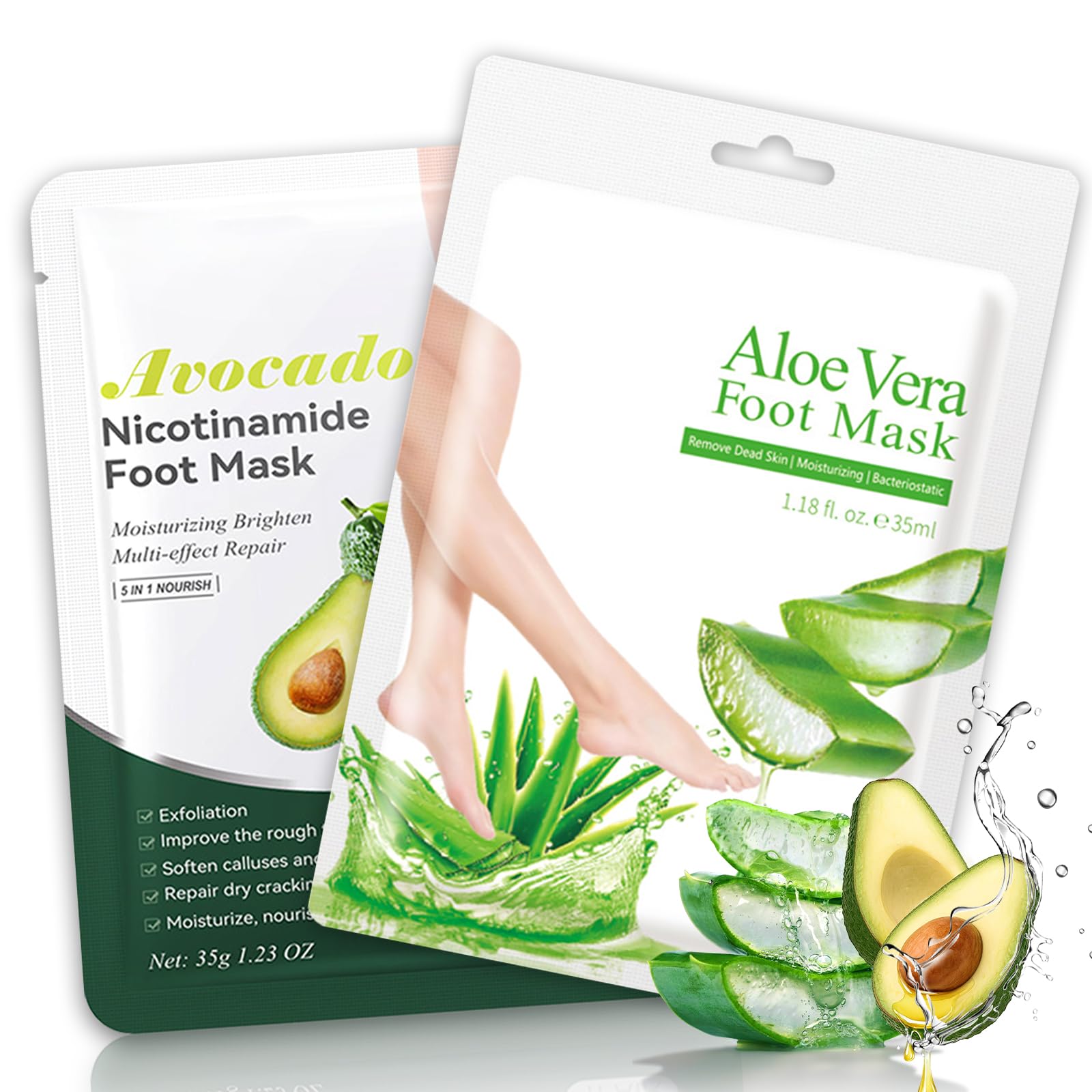 2 Paires Masque Pieds Peeling Exfoliant, Masque Peeling Pieds, Masque Hydratant Pieds Pour Callosités, Crevasses et Pieds Secs, Soin Pied et Callus Peeling Pieds Femmes & Hommes (Aloe Vera + Avocat)