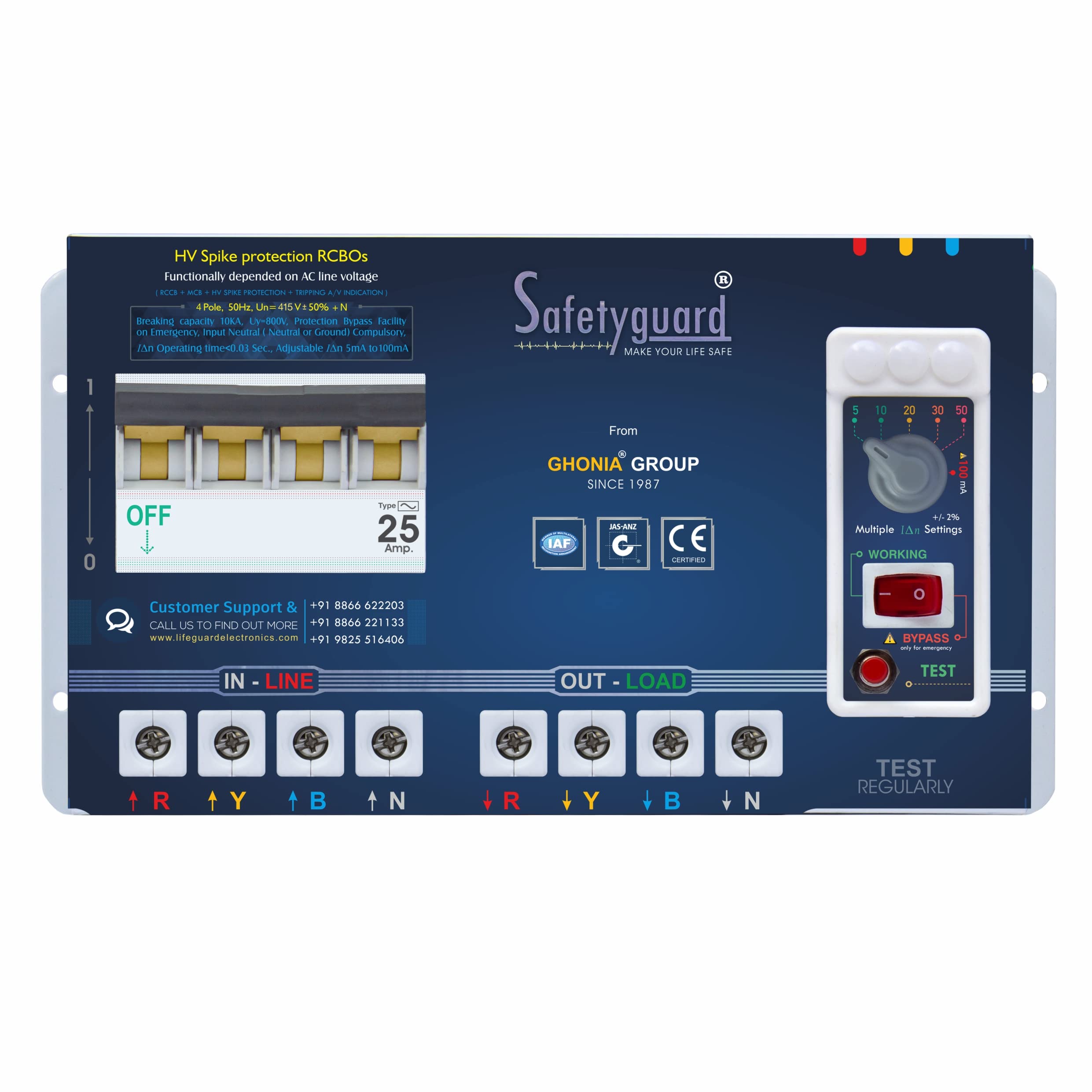 Safetyguard FPVL 25A Three Phase 4 Pole Advance Circuit Breaker | Over Voltage Protection & Adjustable Earth Leakage Protection | Tripping Siren With LED Light | Metal Body (B0C9VC4M81) Amazon Price History, Amazon Price Tracker