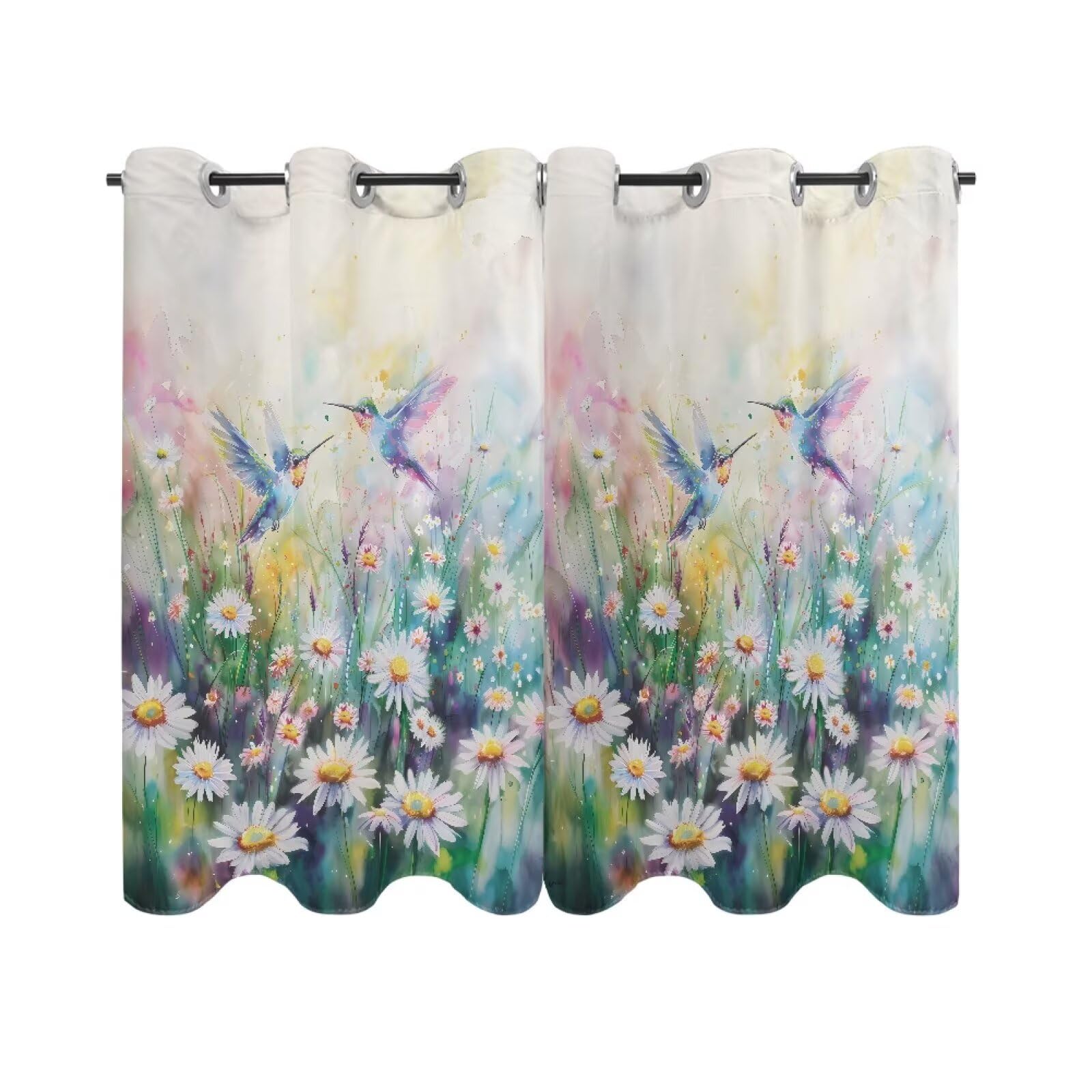 ZOUTAIRONG Black Out Curtains Daisy Hummingbirds Design Darkening Curtains for Living Room Thermal Insulated Grommet and Noise Reduction Window Drapes