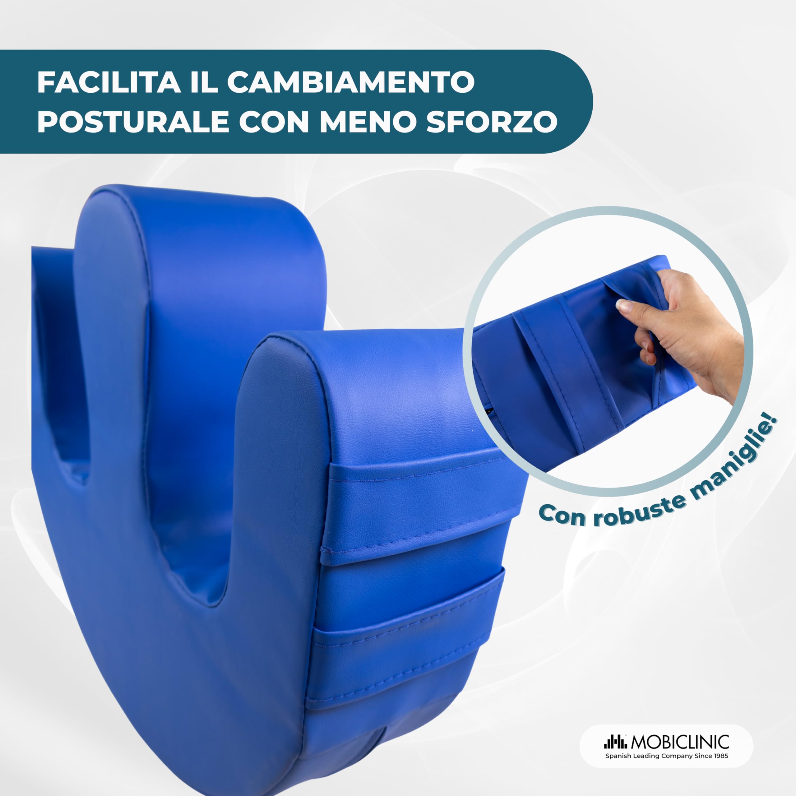 Mobiclinic®, Cuscino rotante per persone allettate, Antidecubito, Schiuma, Maniglie per cambio postura, Forma a U, Fodera Impermeabile Lavabile, Base Antiscivolo, 50x40,5x12 cm, 100 kg, Folk