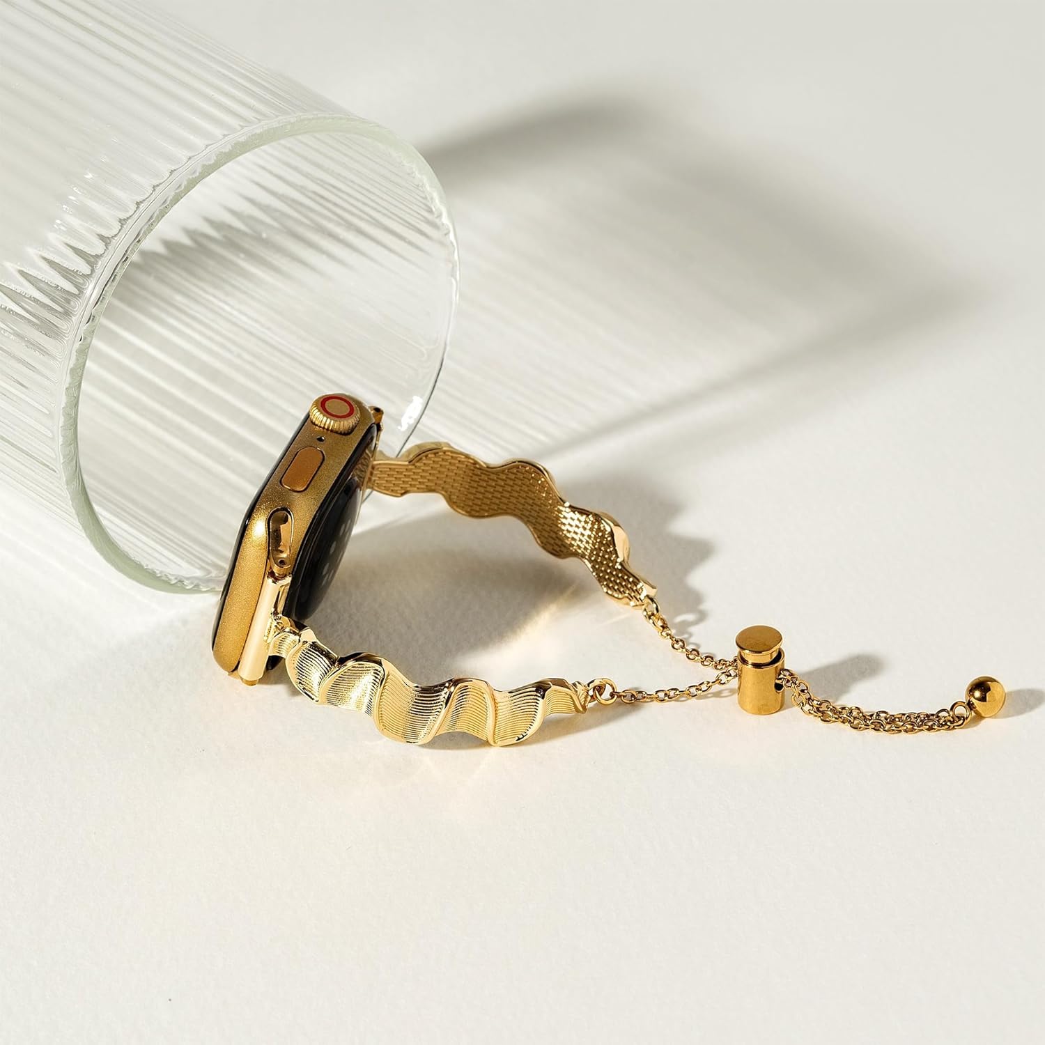 Sleek Wavy Metal Watch Band for Women Compatible with Apple Watch 38/40/42/44/41/45/49/46mm,for iWatch Series 11/10/9/8/7/6/5/4/3/2/1 Ultra3 SE, Aesthetic Bracelet Strap