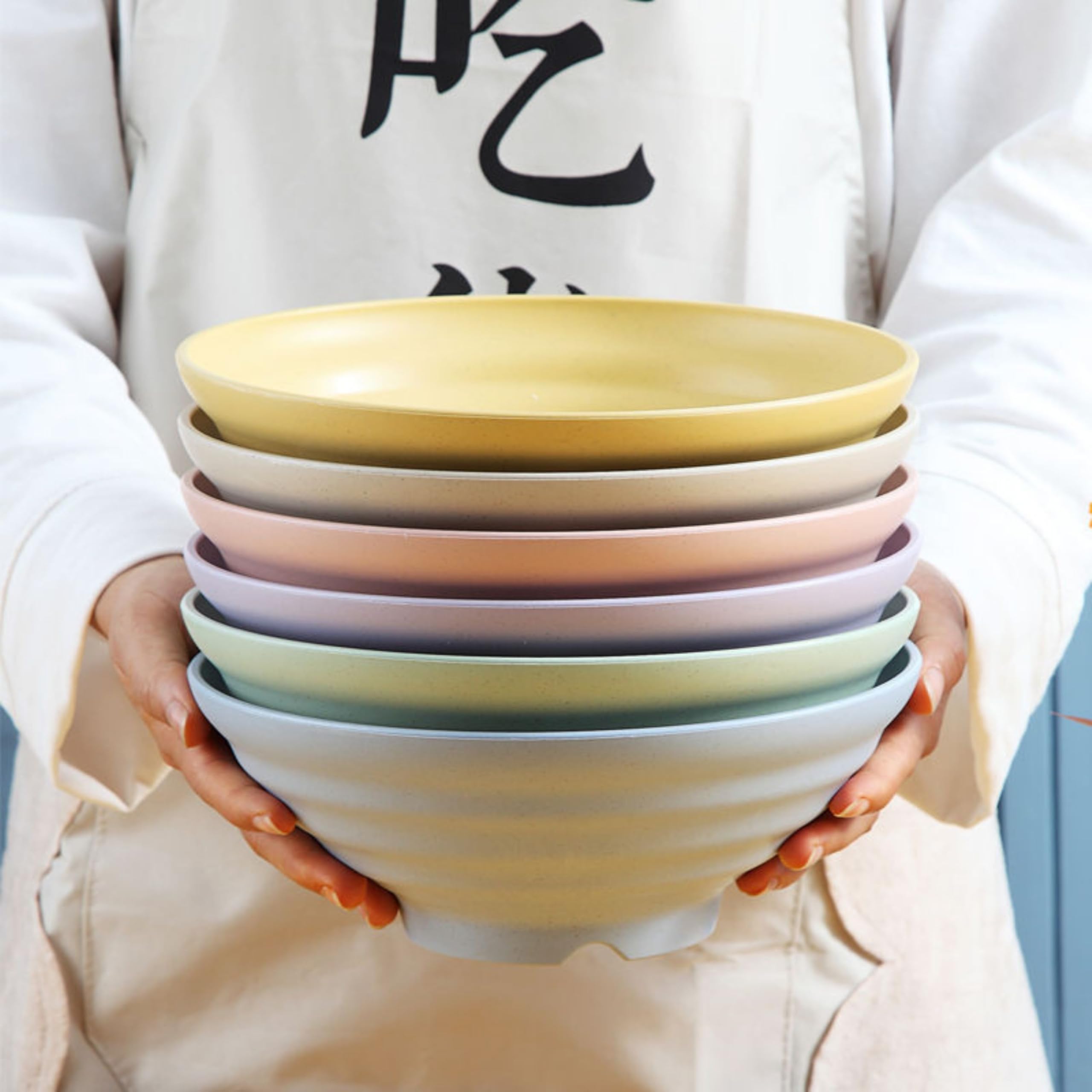 Colorful Wheat Straw Ramen Bowl Set – 7.5” Large Japanese-Style Bowls Set for Soup, Noodle, Salad, Pasta, Rice, Microwave & Dishwasher Safe, Beige, Pack of 2 — Amazon image 8