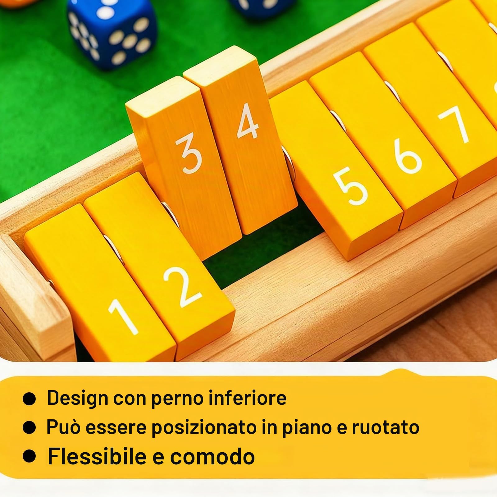 Shut The Box, Giochi di Societa, Gioco di Dadi, Giochi In Legno, per Fino a 8 Giocatori, Gioco Da Tavolo Classico In Legno Con Numeri, per Serate In Famiglia, Feste e Pub