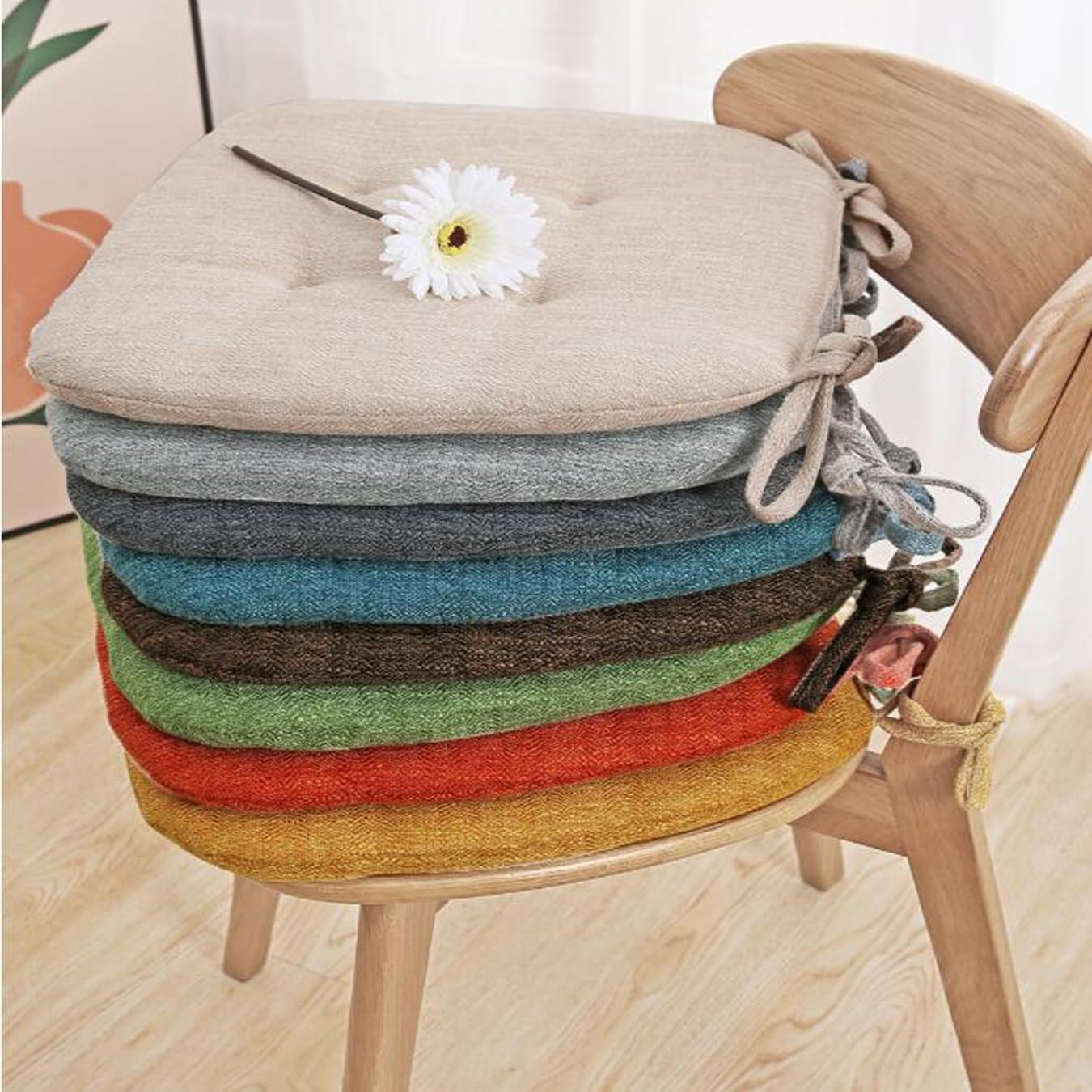Coussin Chaise Cuisine,Galette De Chaise en Forme De Trapèze avec Attaches,Galette De Chaise Dehoussable Lavable,Respirant Lin Coussin pour Chaise Salle À Manger Epaisse (Color : Brown, Size : 39x40