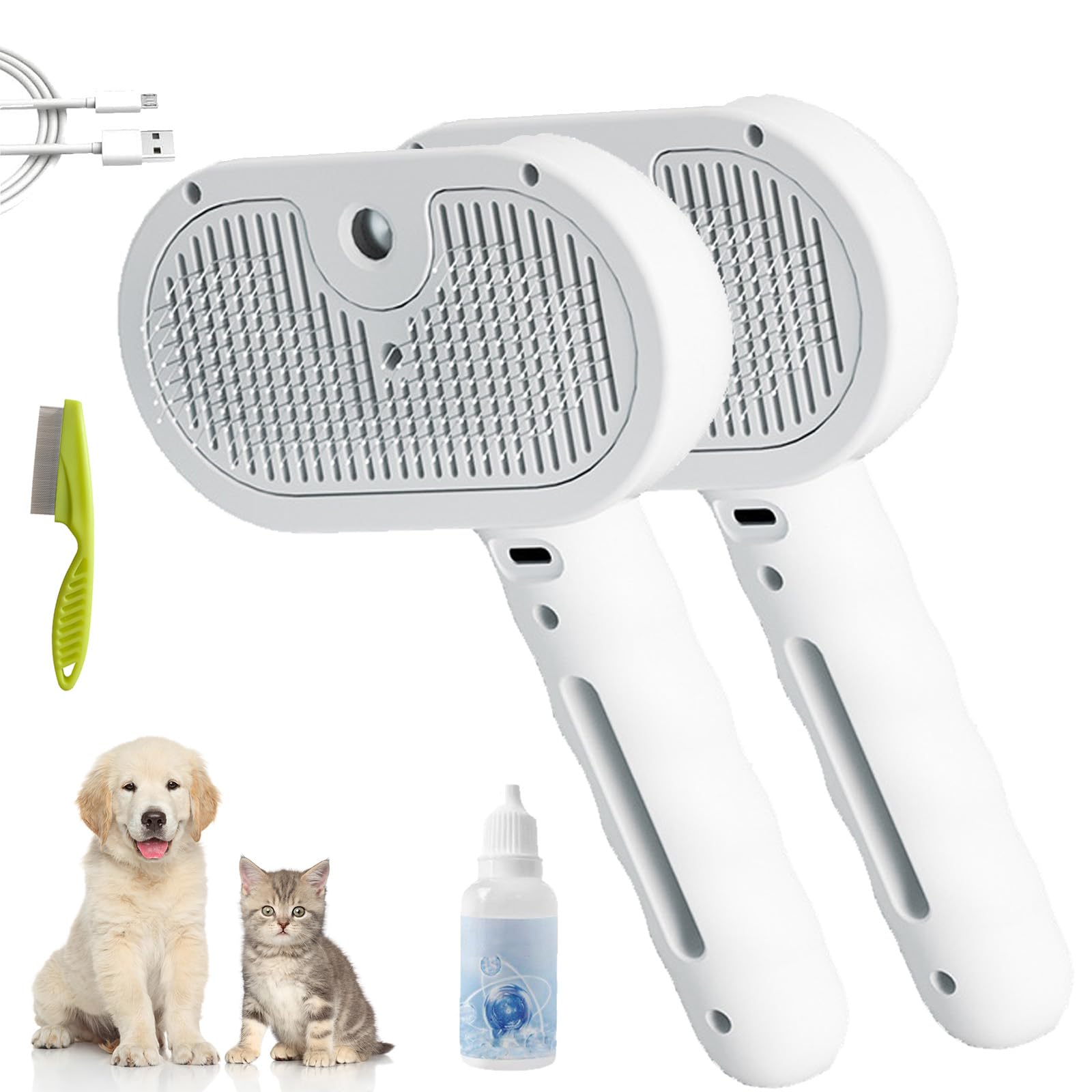 Cepillo de vapor para perros, cepillo de vapor viral, cepillos de aseo de mascotas 3 en 1 con spray de niebla, varita mágica recargable para eliminar el pelo de mascotas para eliminar el cabello