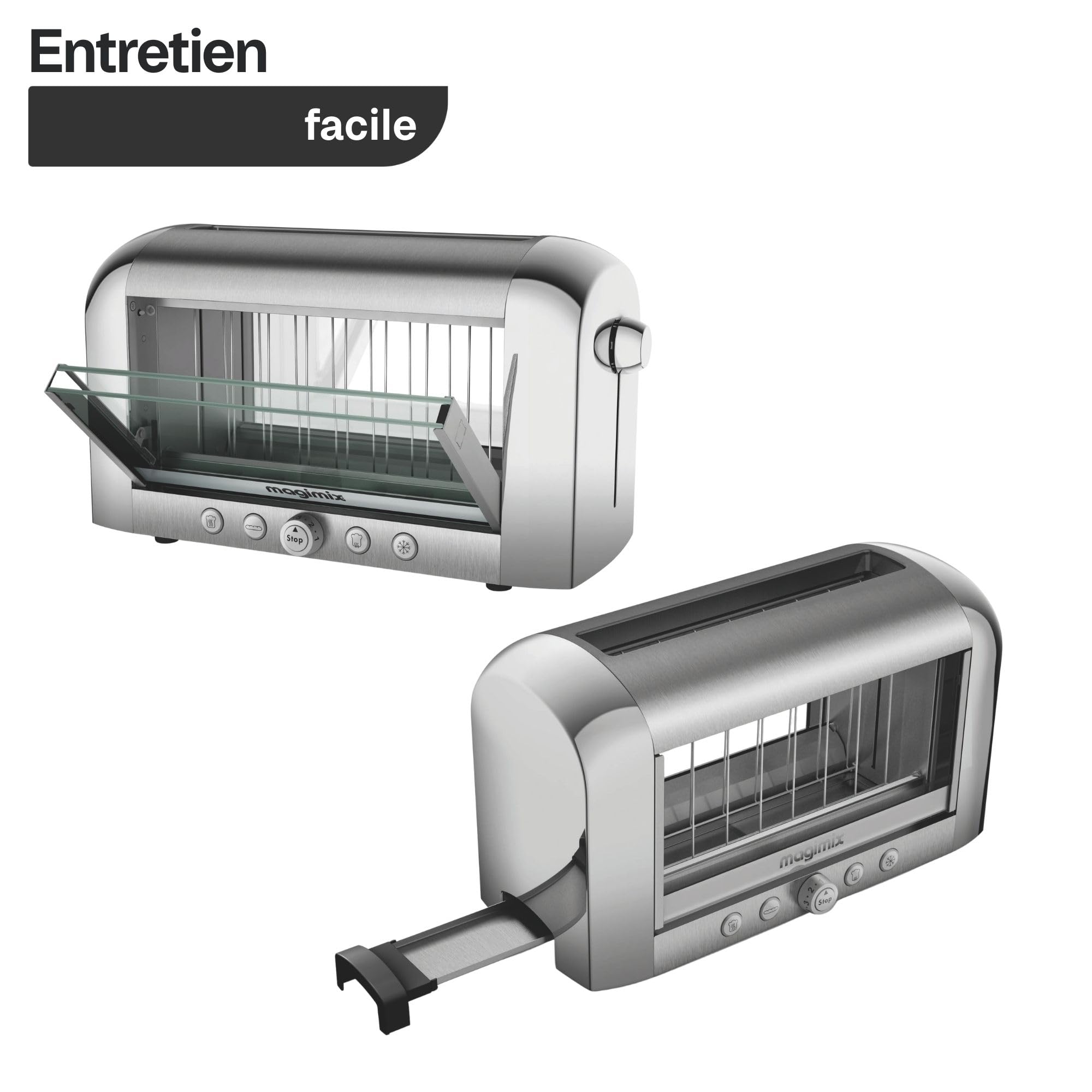 Magimix Grille-Pain - Vision - Toaster 2 Tranches avec fenêtre panoramique, quartz infrarouge, Acier Inoxydable - 1450 W, Noir