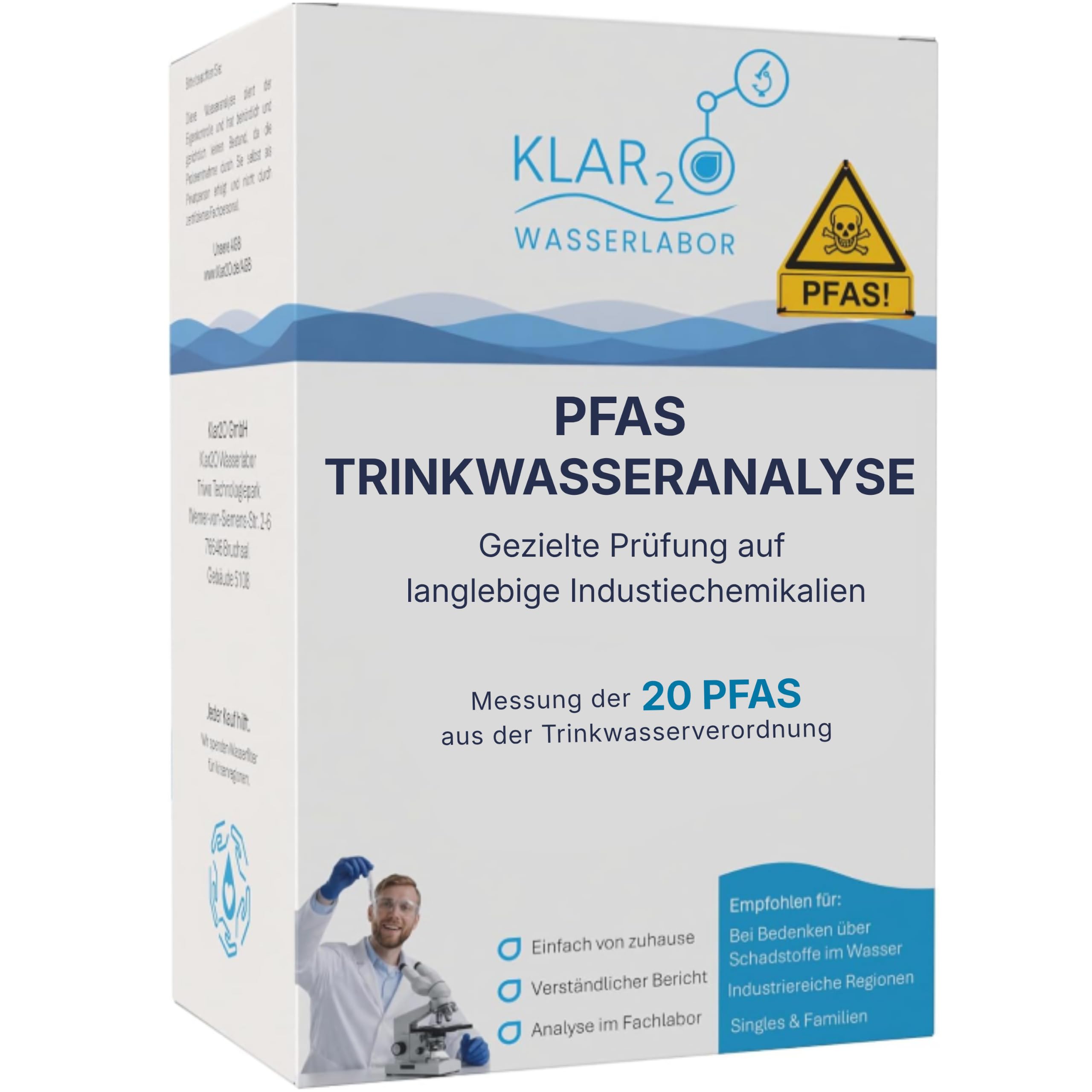 PFAS Trinkwasseranalyse: Labor-Wassertest auf 20 PFAS Prüfwerte inkl. PFOA, PFOS & PFHxS nach Trinkwasserverordnung