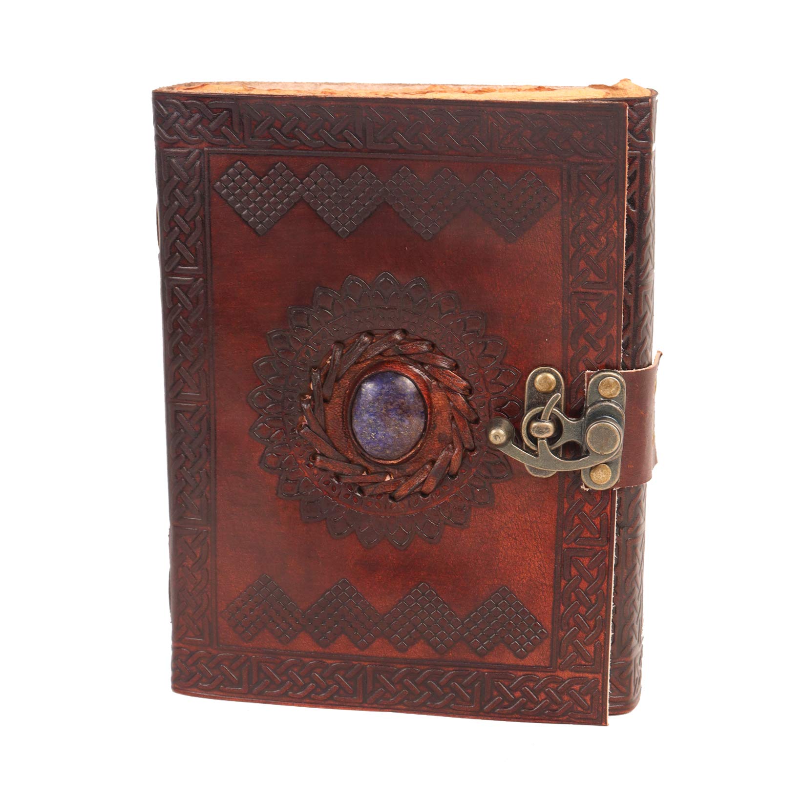 Vintage Leder-Tagebuch mit Halbedelstein - Schlossverschluss, 240 Seiten, antikes Büttenrandpapier - Buch der Schatten, Grimoire-Tagebuch, Hexen-Tagebuch für Männer und Frauen (klein)