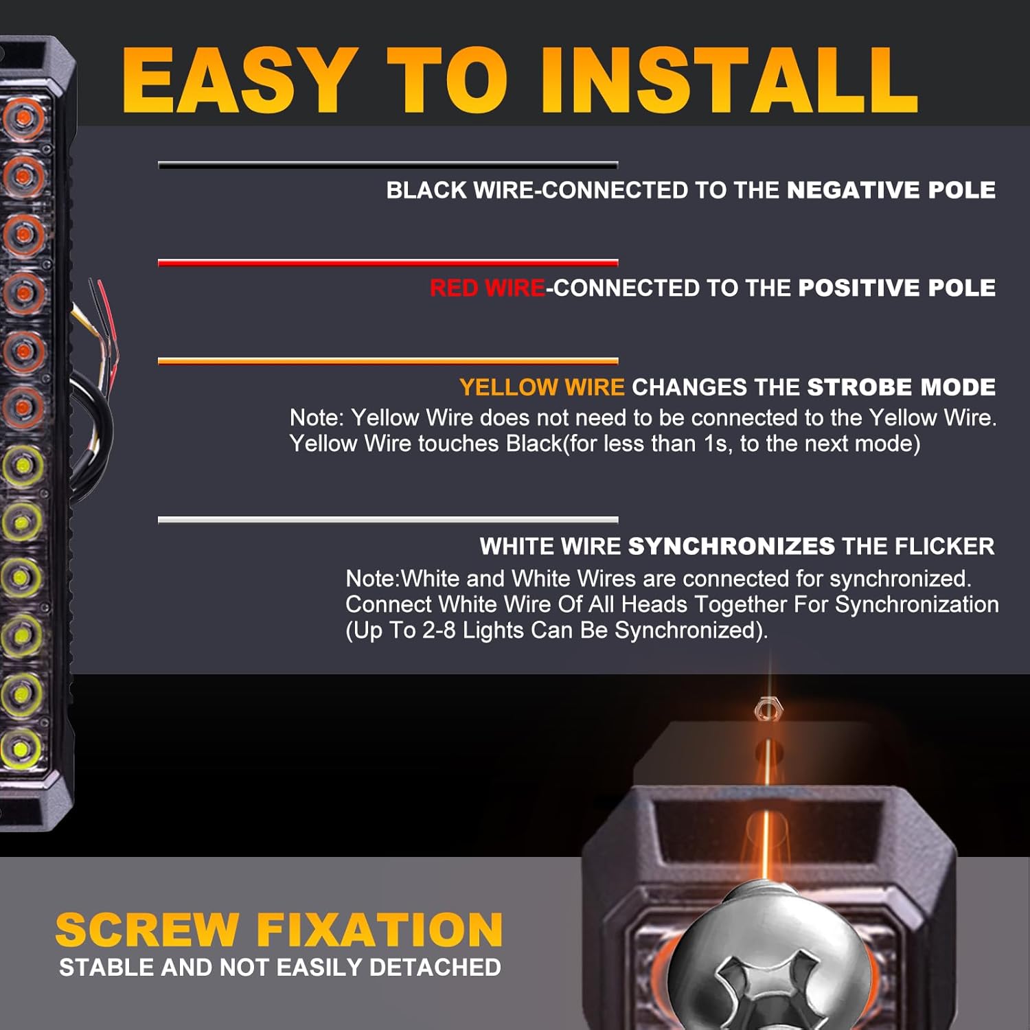 4PCS Amber White 24-LED Surface Mount Flashing Emergency Strobe Lights for Truck Car Vehicles Mini Grille Lights Beacon Safety Warning Slim Strobe Lights for Trucks Car ATV, Sync Feature