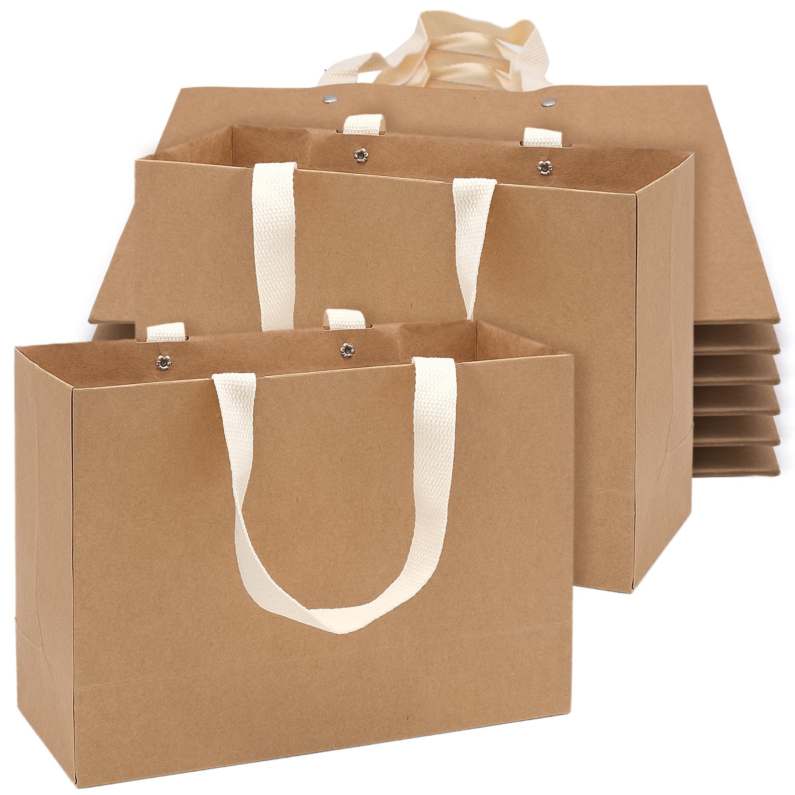 HVIHWI Kraft Paper Bags, 8Pcs Gift Bag with Wide Handles, 11x7.8×3.9in Brown Paper Carrier Bags, Thick Recyclable Party Favor Bags for Birthday Parties, Restaurant Takeouts, Shopping, Retail