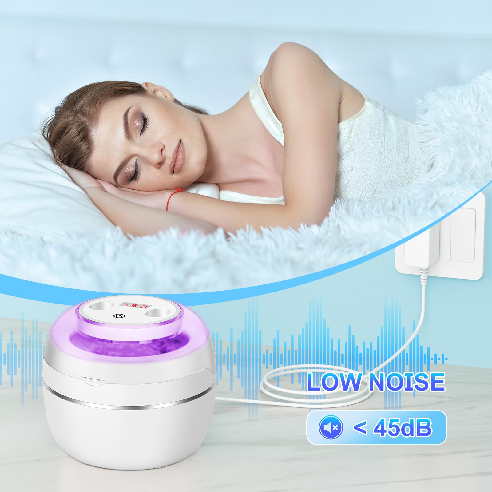 Nettoyeur Ultrasons 50000Hz Bac Ultrasons avec Lampe UV et 4 Modes, 250ML Ultrasonic Retainer Cleaner Dental Pod Dentaire pour Prothèses Dentaires, Gouttière Dentaires, Retainer, Bijoux, Blanc