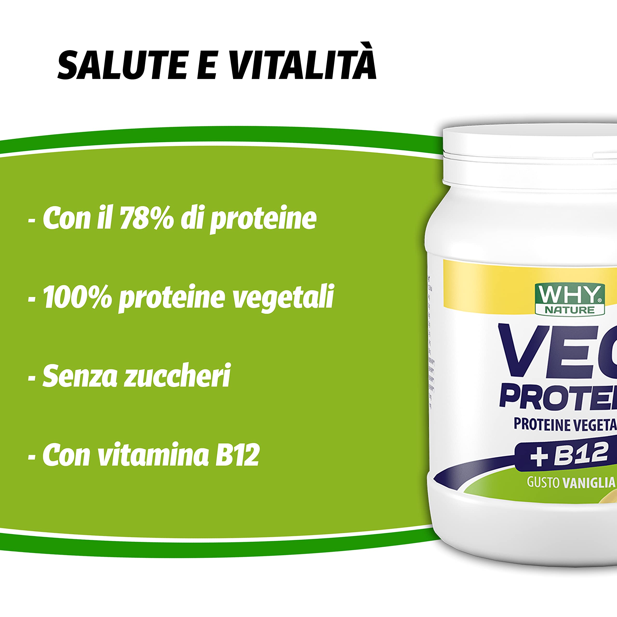 WHY NATURE VEG PROTEIN - Proteine in Polvere Vegetali con Vitamina B12 - Senza Glutine - Gusto Vaniglia - 450 gr