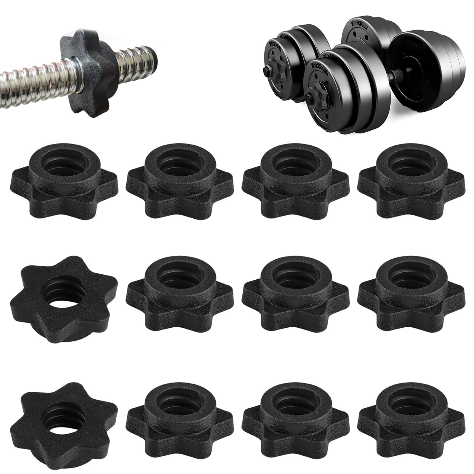 Set Manubri Palestra 12 Pezzi Bloccadischi 25mm per Bilancieri e Manubri Palestra Domestica Allenamento Fitness Allenamenti di Forza Neri