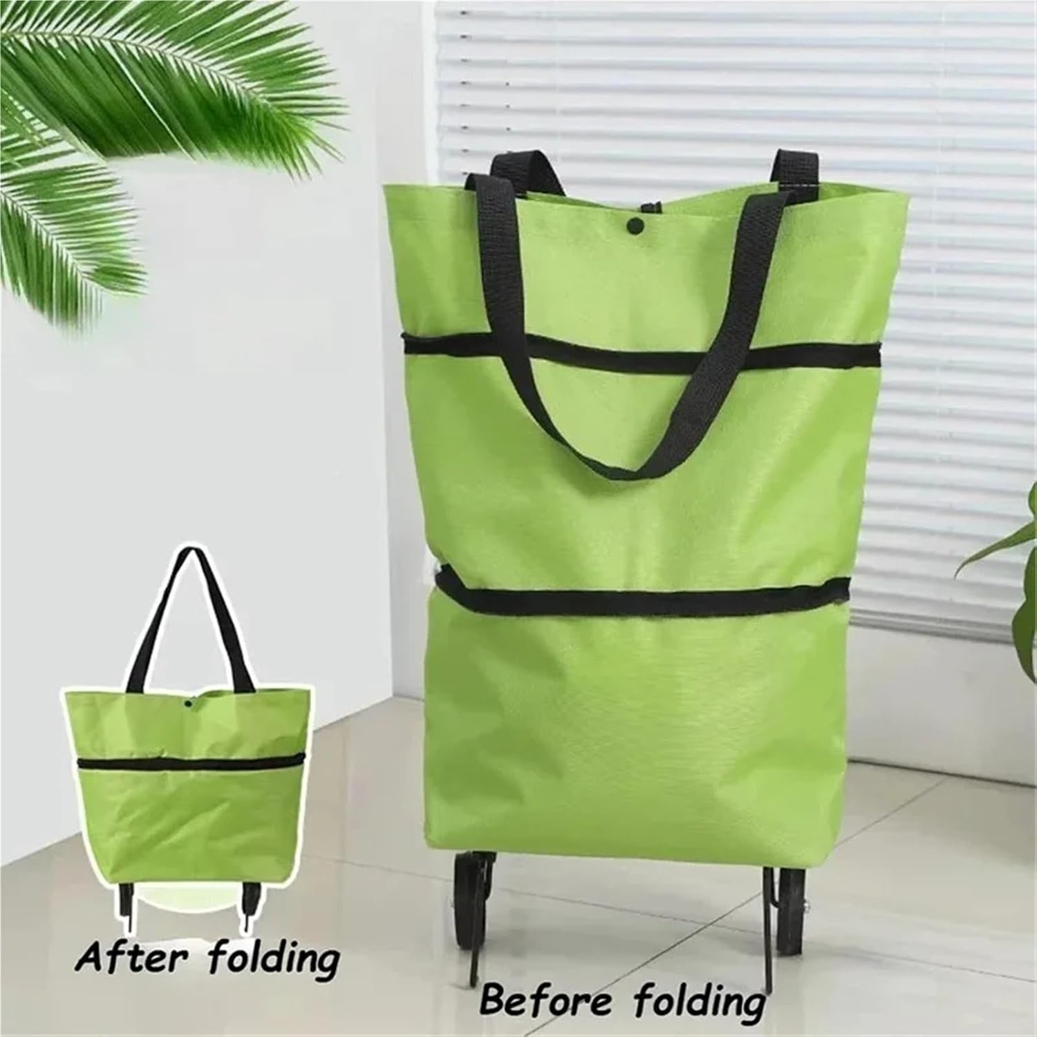 Foldable Shopping Bag with Wheels Trolley Basket Small Pull Cart Home Utility Retractable Tug Supermarket Grocery for Groceries(Orange)